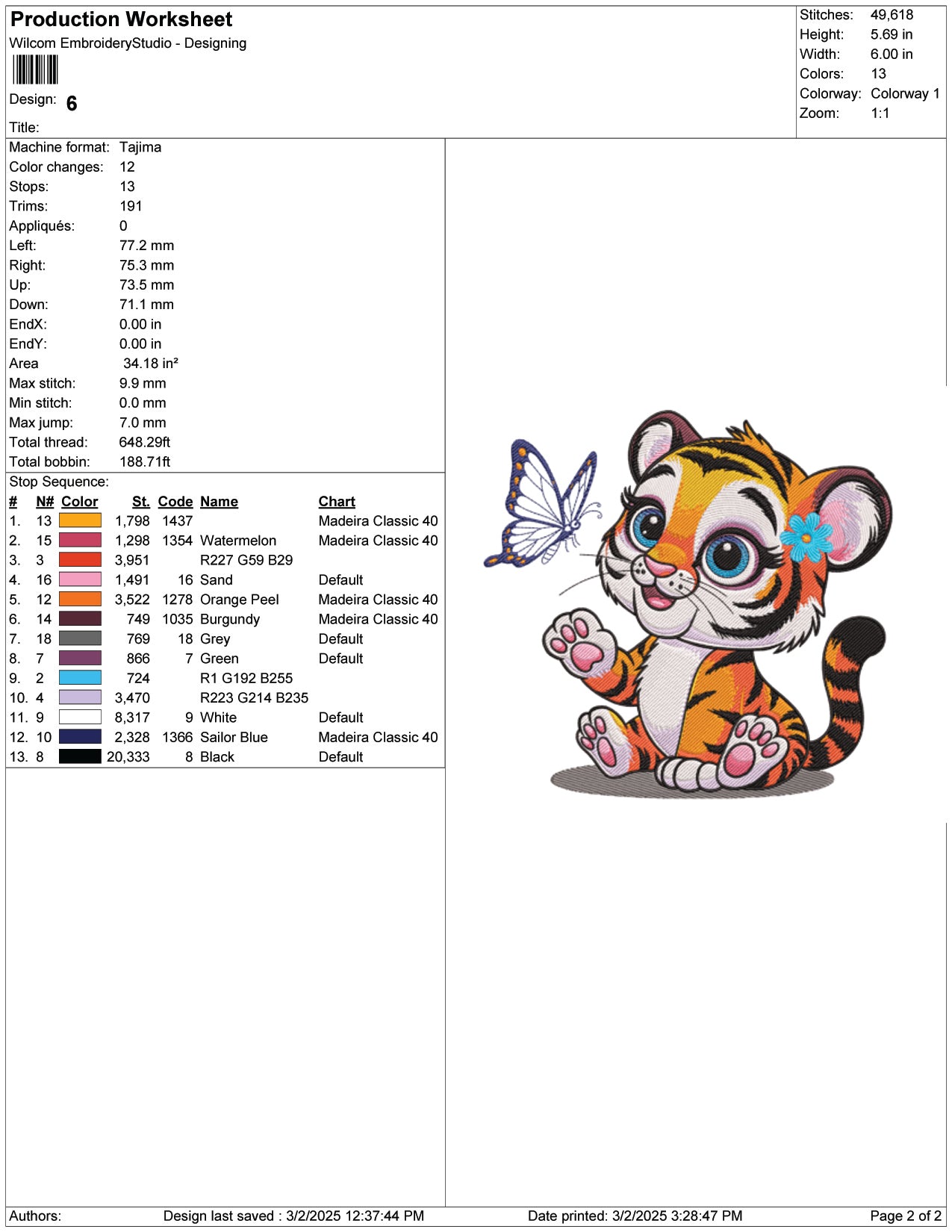Baby Tiger Embroidery Design Files - 9 Size's