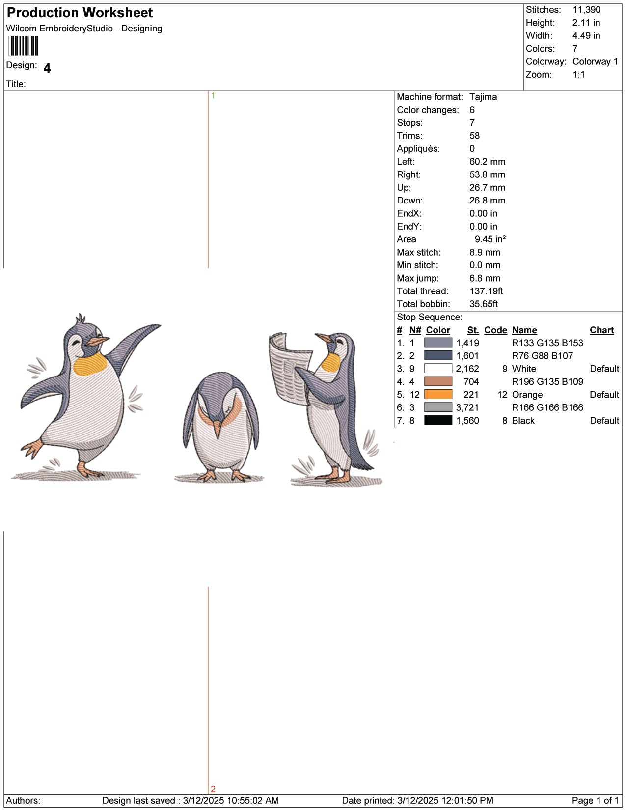 Playful Penguins Embroidery Design Files - 9 Size's