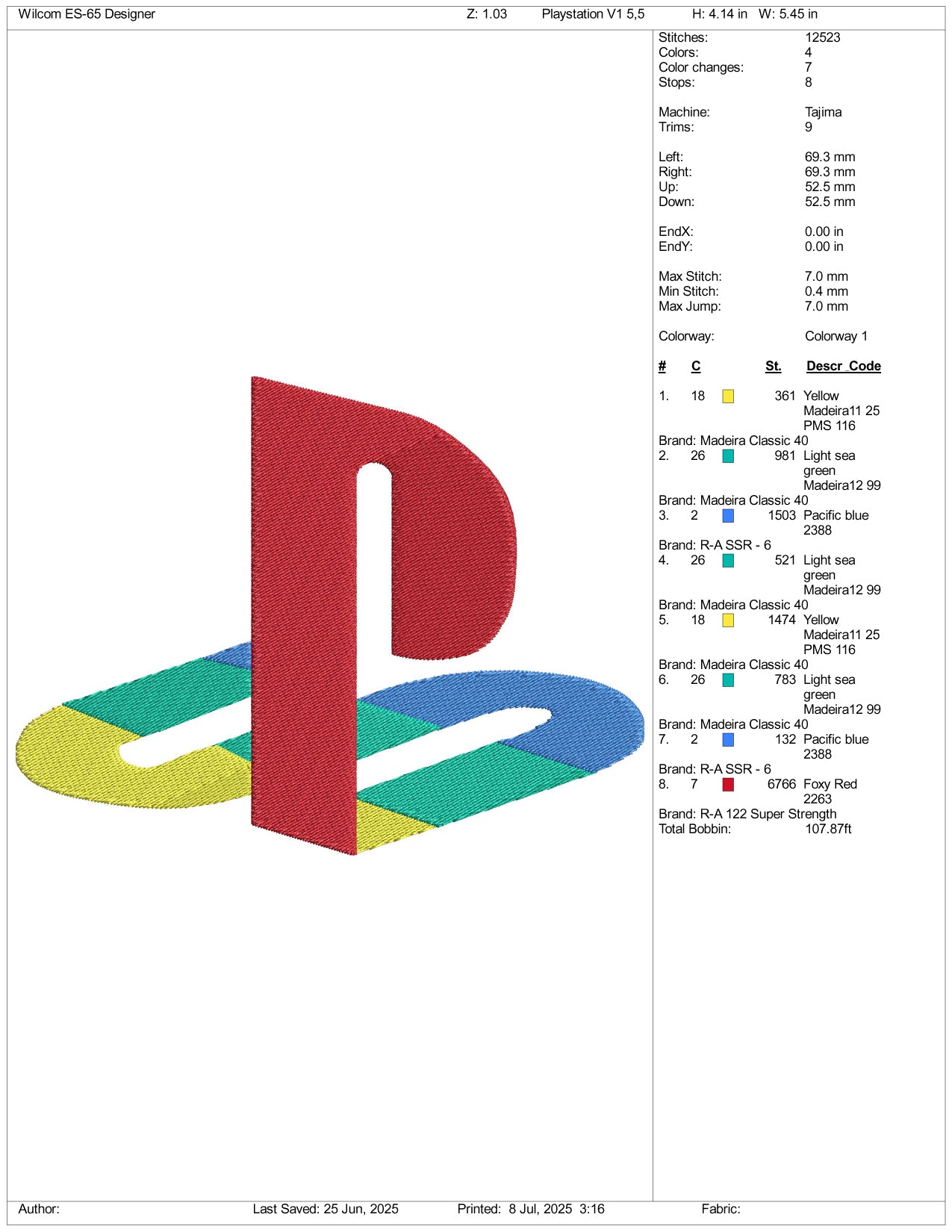 PlayStation v2 Logo Embroidery Design Files - 3 Size's