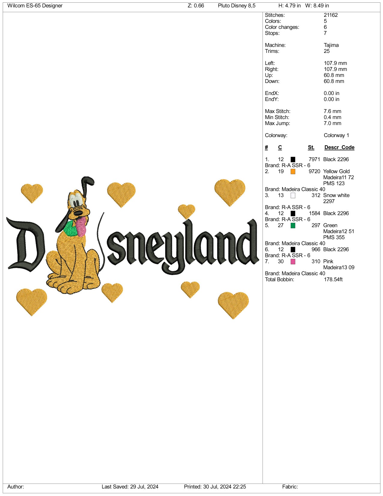 Pluto Disneyland Embroidery Design Files - 3 Size's