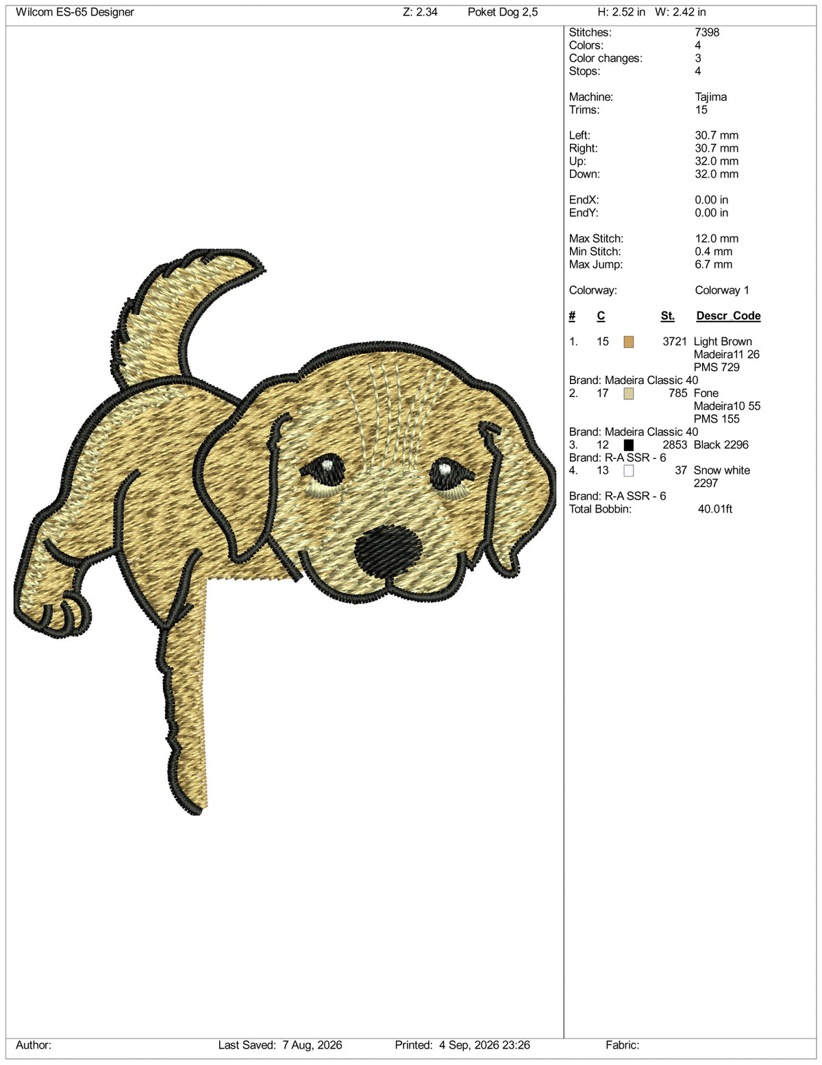 Pocket Dog Logo Embroidery Design Files - 3 Size's