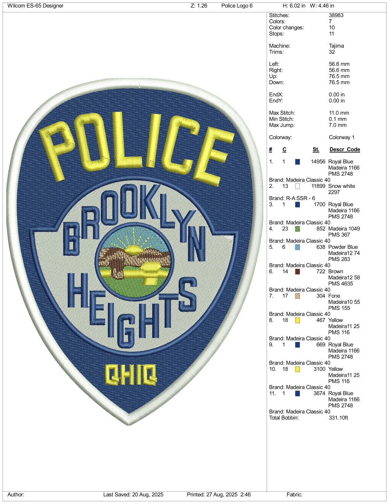 Police Brooklyn Heights Badge Embroidery Design Files - 3 Size's