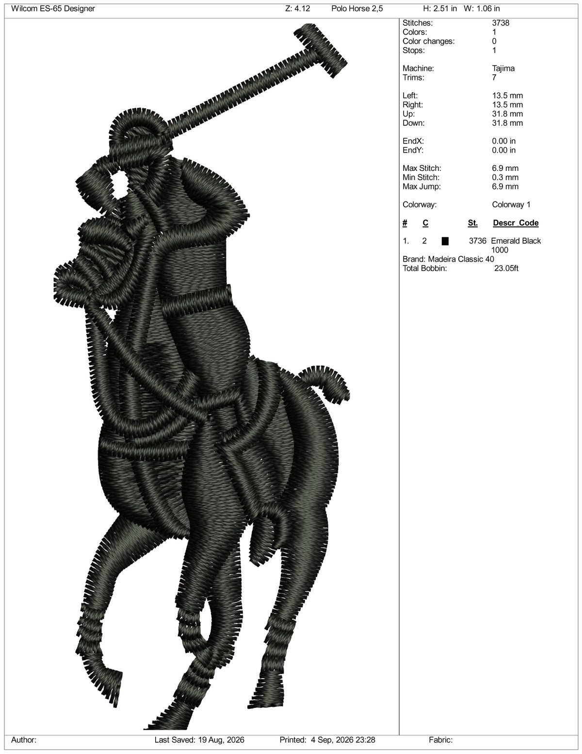 Polo Horse Logo Embroidery Design Files - 3 Size's