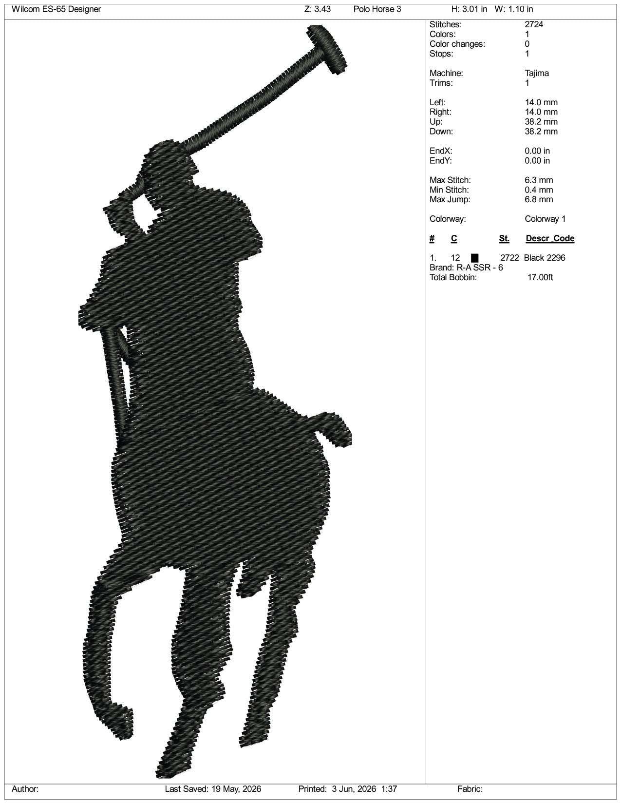Polo Horse Logo Embroidery Design Files - 3 Size's