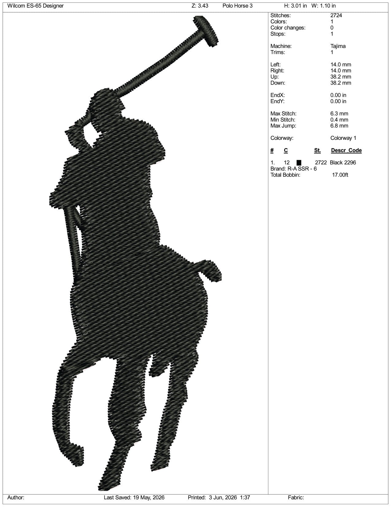 Polo Horse Logo Embroidery Design Files - 3 Size's