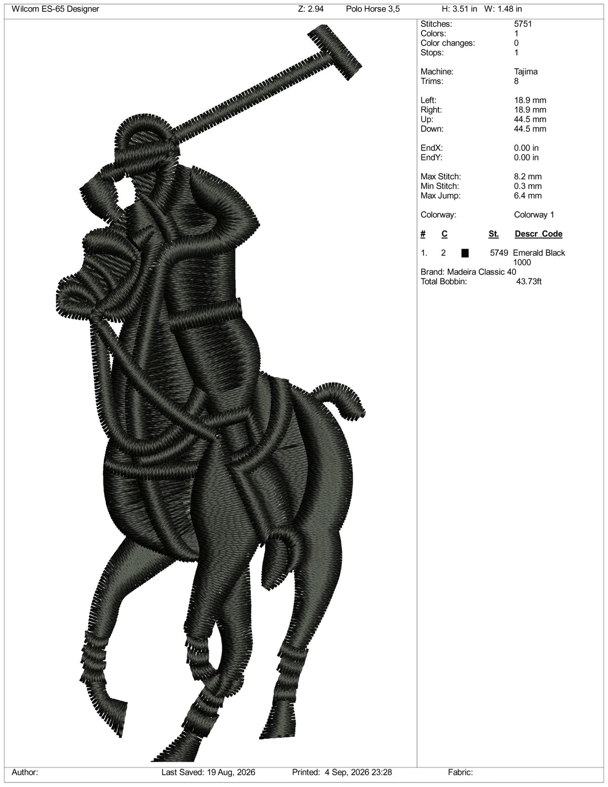 Polo Horse Logo Embroidery Design Files - 3 Size's