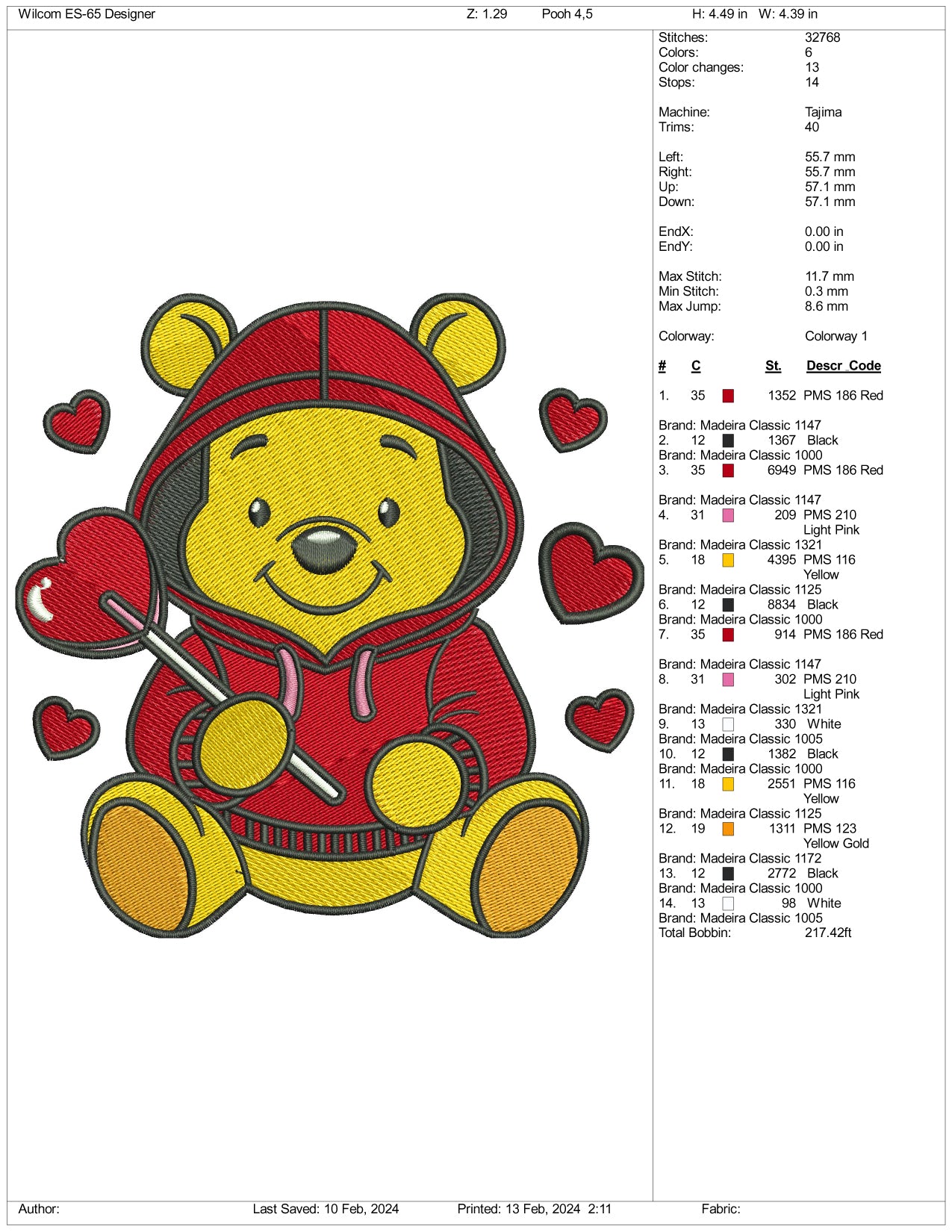 Pooh Love Embroidery Design Files - 3 Size's