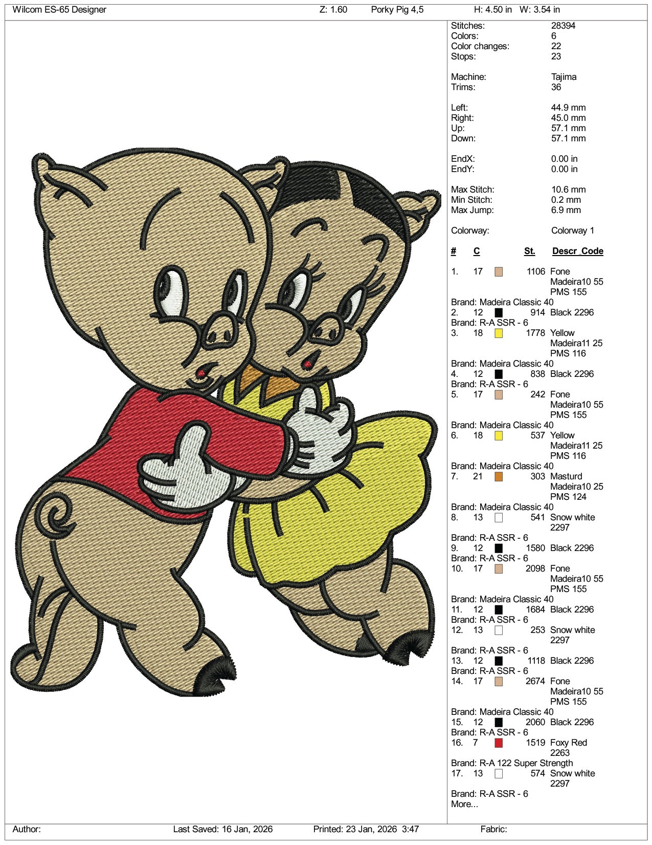 Porky Pig Embroidery Design Files - 4 Size's