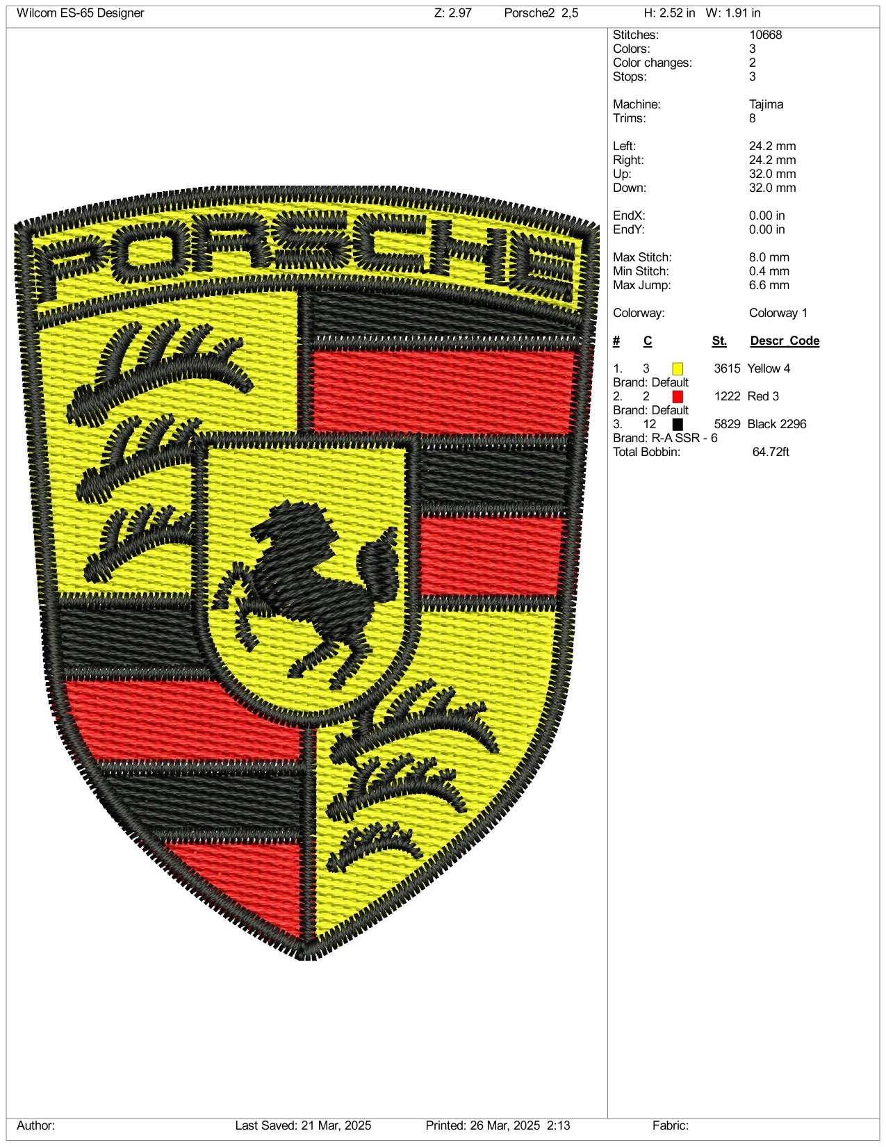 Porsche Logo v2 Embroidery Design Files - 3 Size's