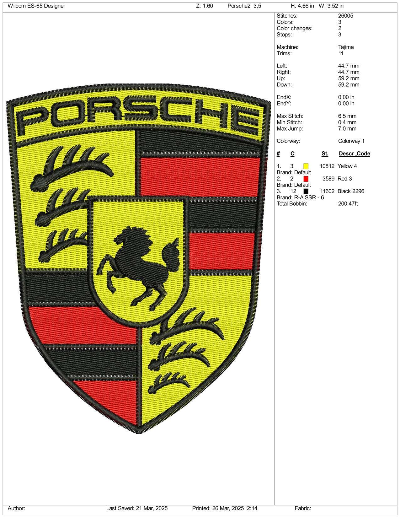 Porsche Logo v2 Embroidery Design Files - 3 Size's