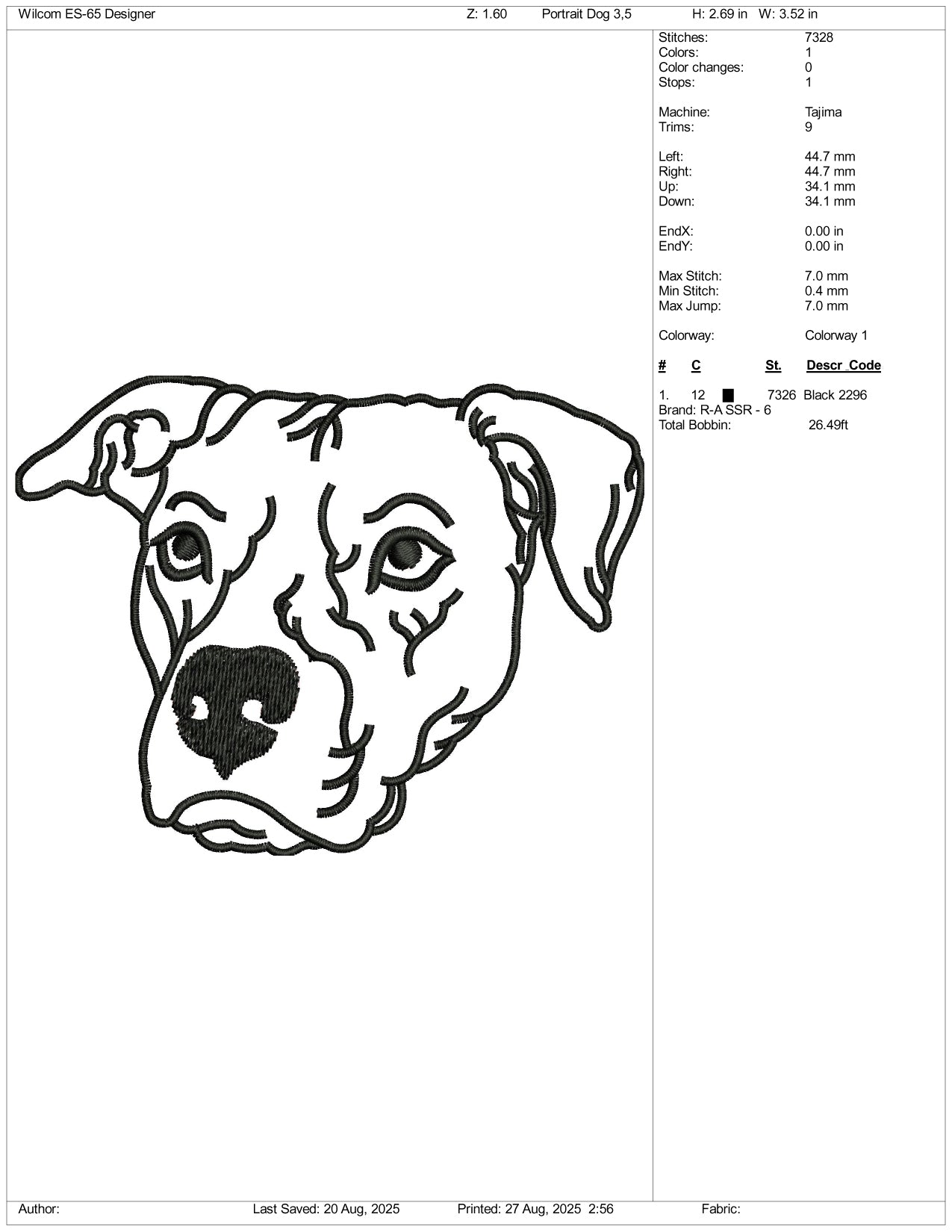 Dog Outline Embroidery Design Files - 3 Size's