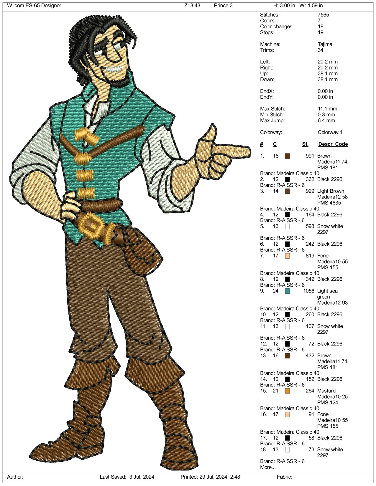 Flynn Rider v2 Embroidery Design Files - 3 Size's