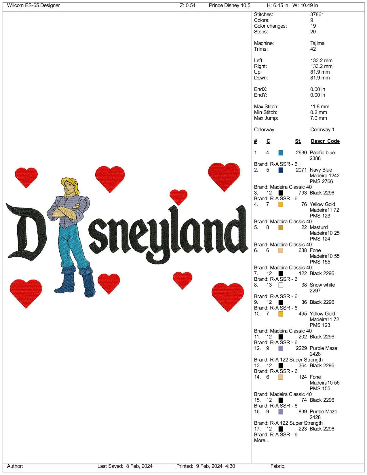 John Smith Disneyland Embroidery Design Files - 3 Size's