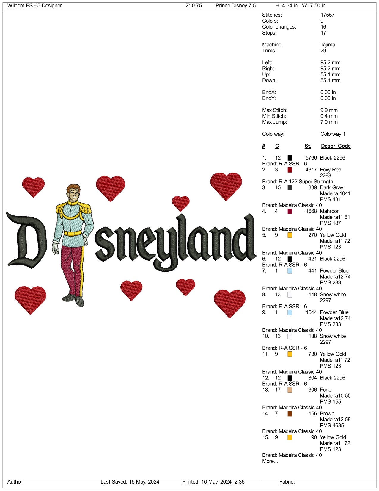 Prince Charming Disneyland Embroidery Design Files - 3 Sizes