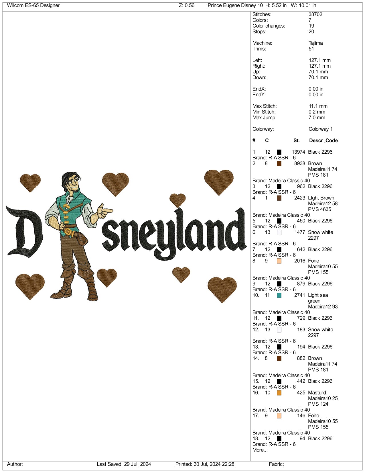 Flynn Rider v2 Embroidery Design Files - 3 Size's