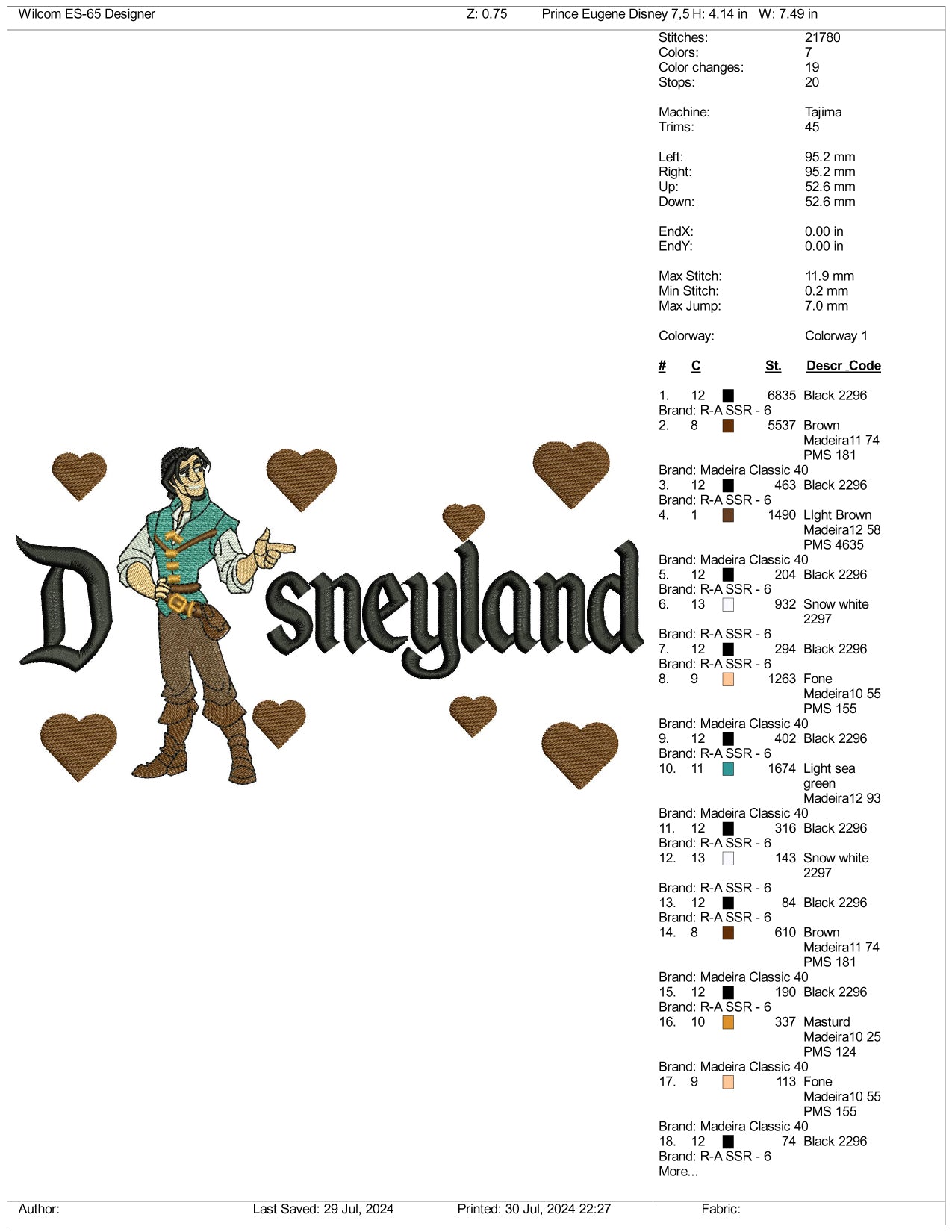 Flynn Rider v2 Embroidery Design Files - 3 Size's