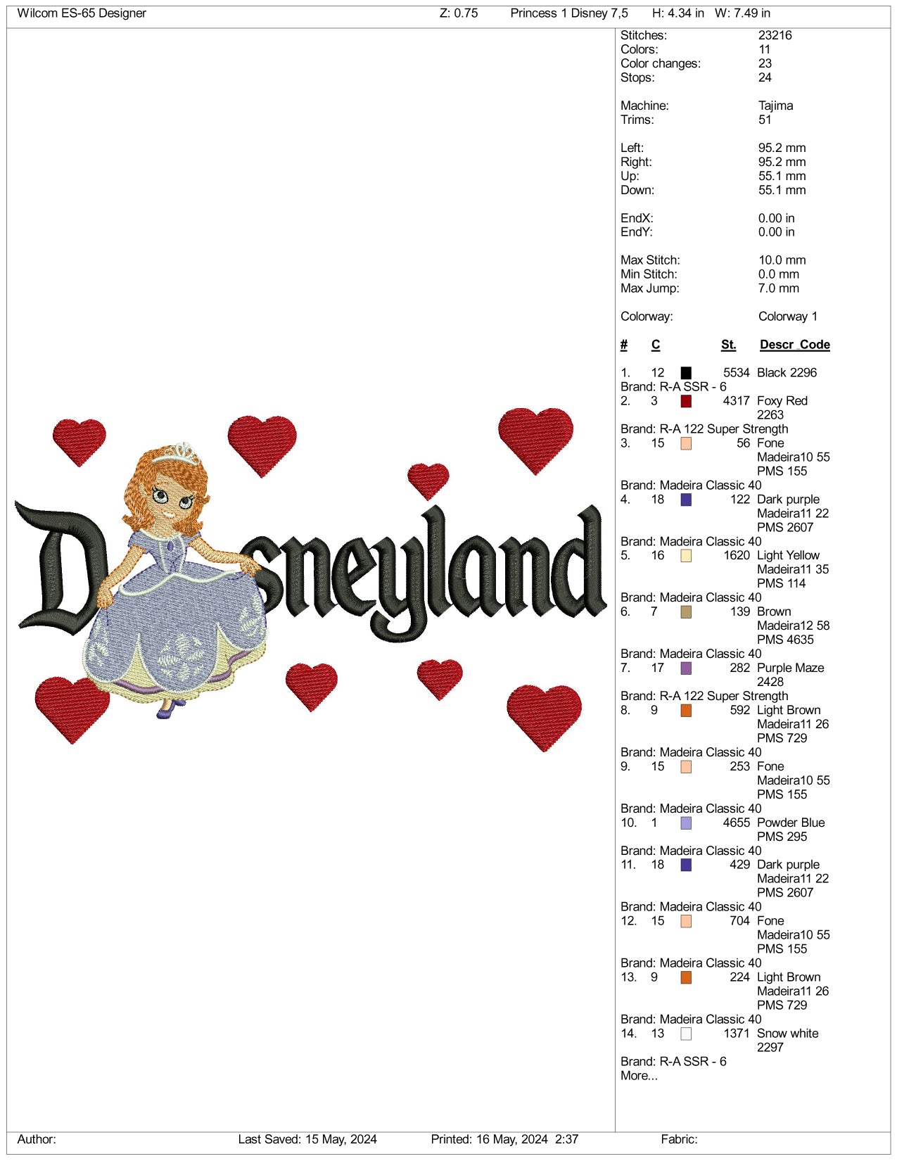 Sofia Disneyland Embroidery Design Files - 3 Sizes