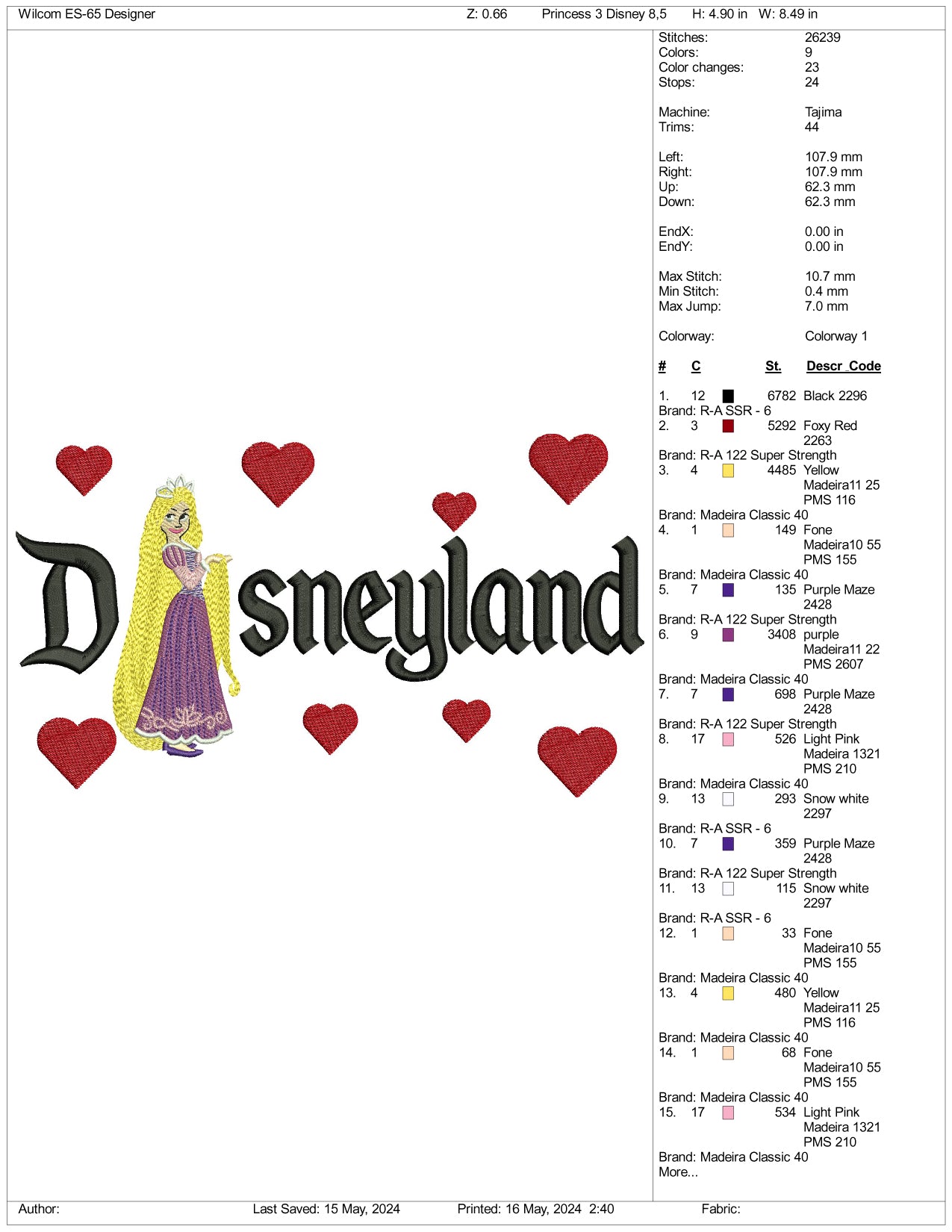 Rapunzel v2 Disneyland Embroidery Design Files - 3 Sizes