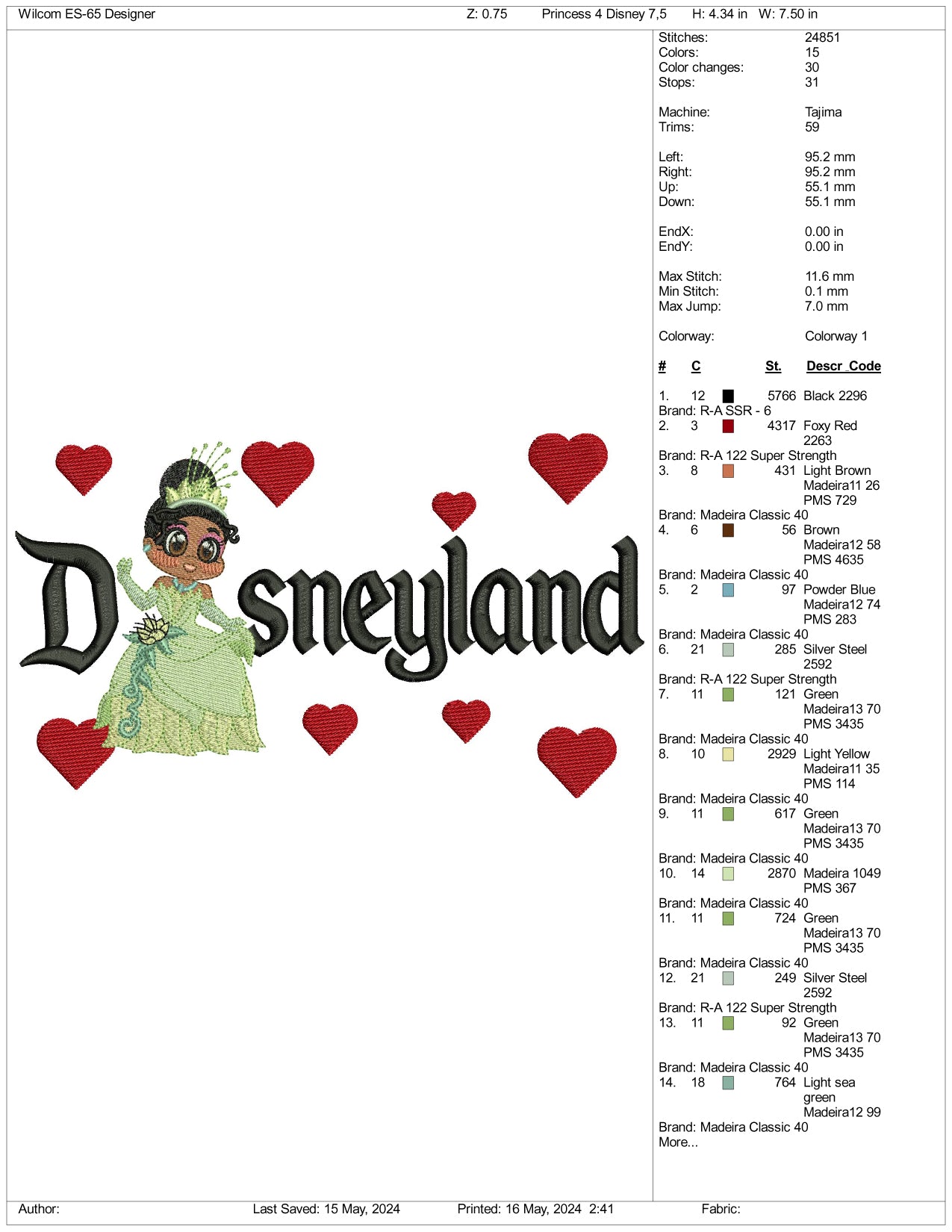 Chibi Princess Tiana Disneyland Embroidery Design Files - 3 Size's