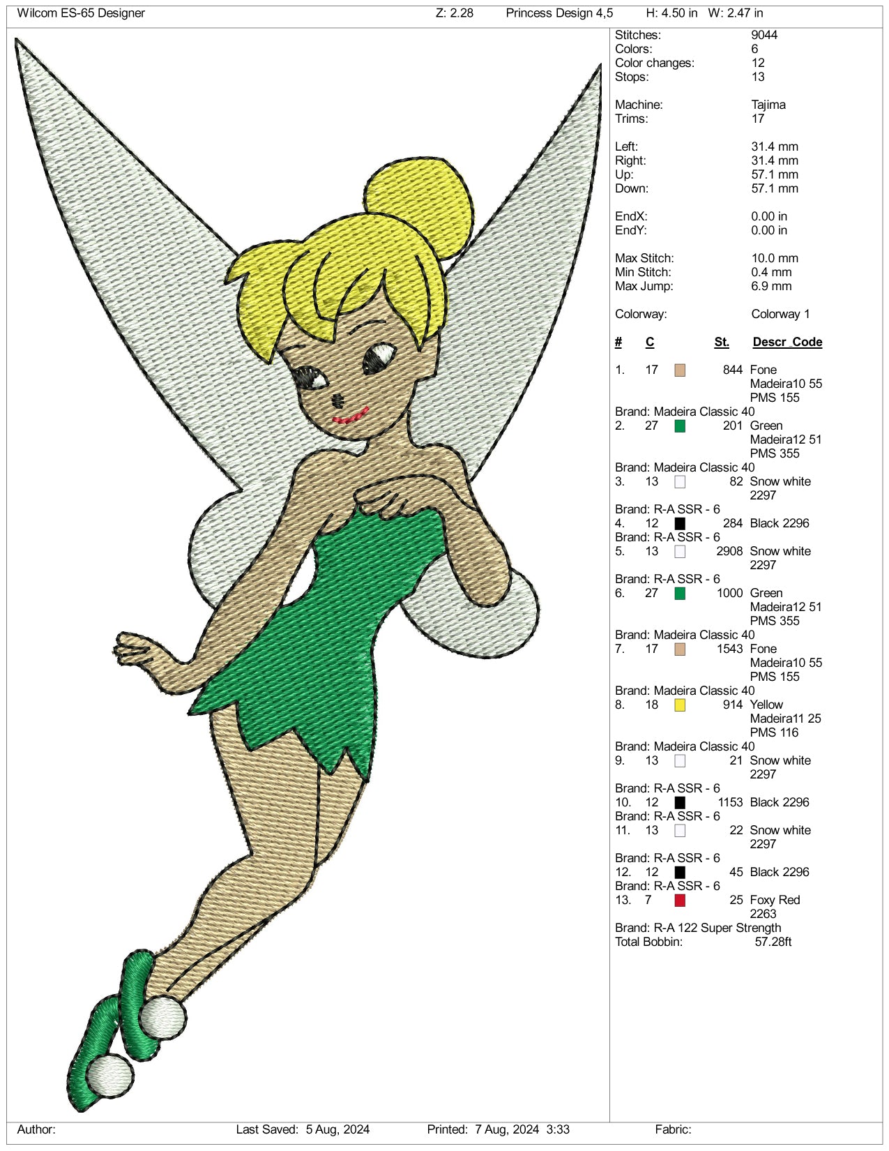 Tinker Bell v2 Embroidery Design Files - 3 Size's