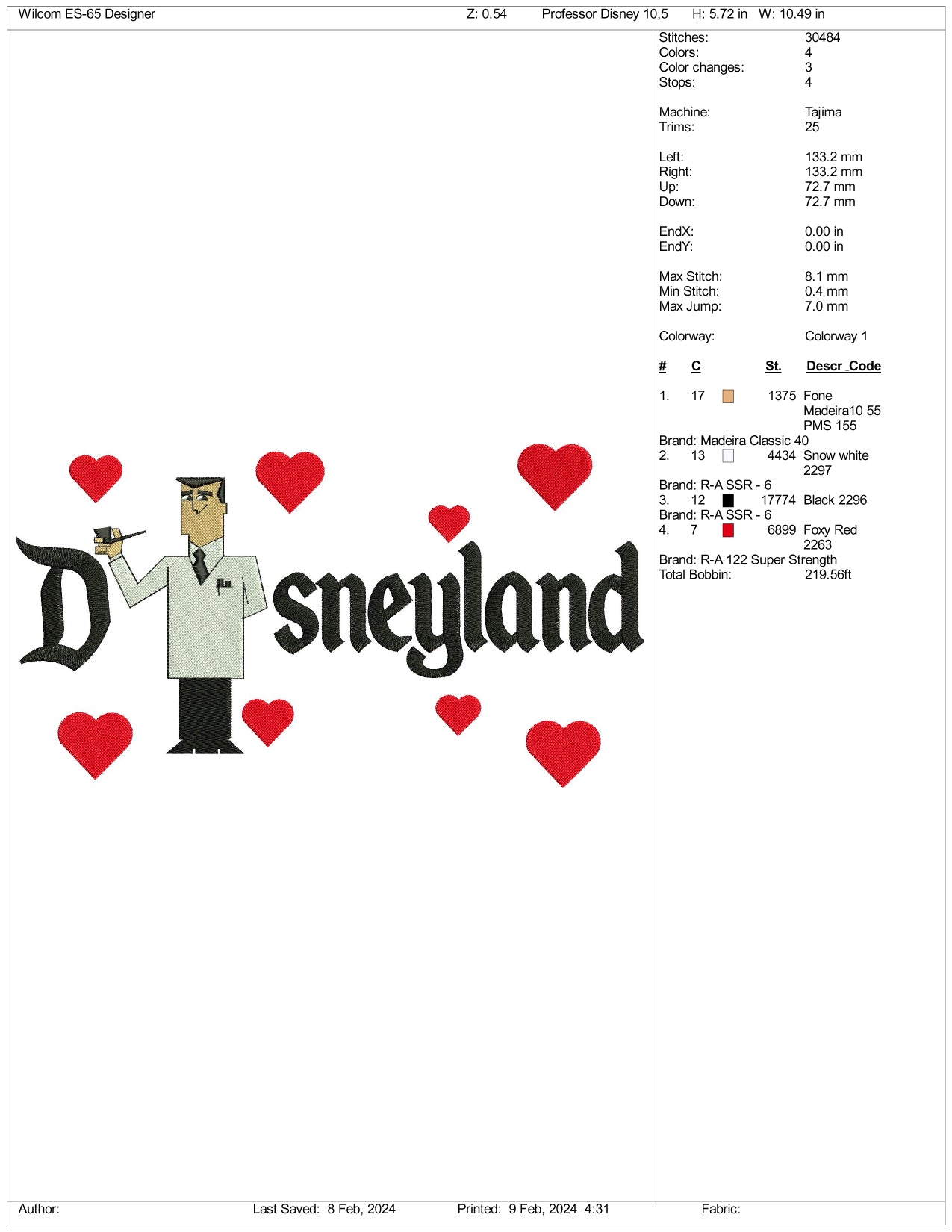 Professor Utonium Disneyland Embroidery Design Files - 3 Size's