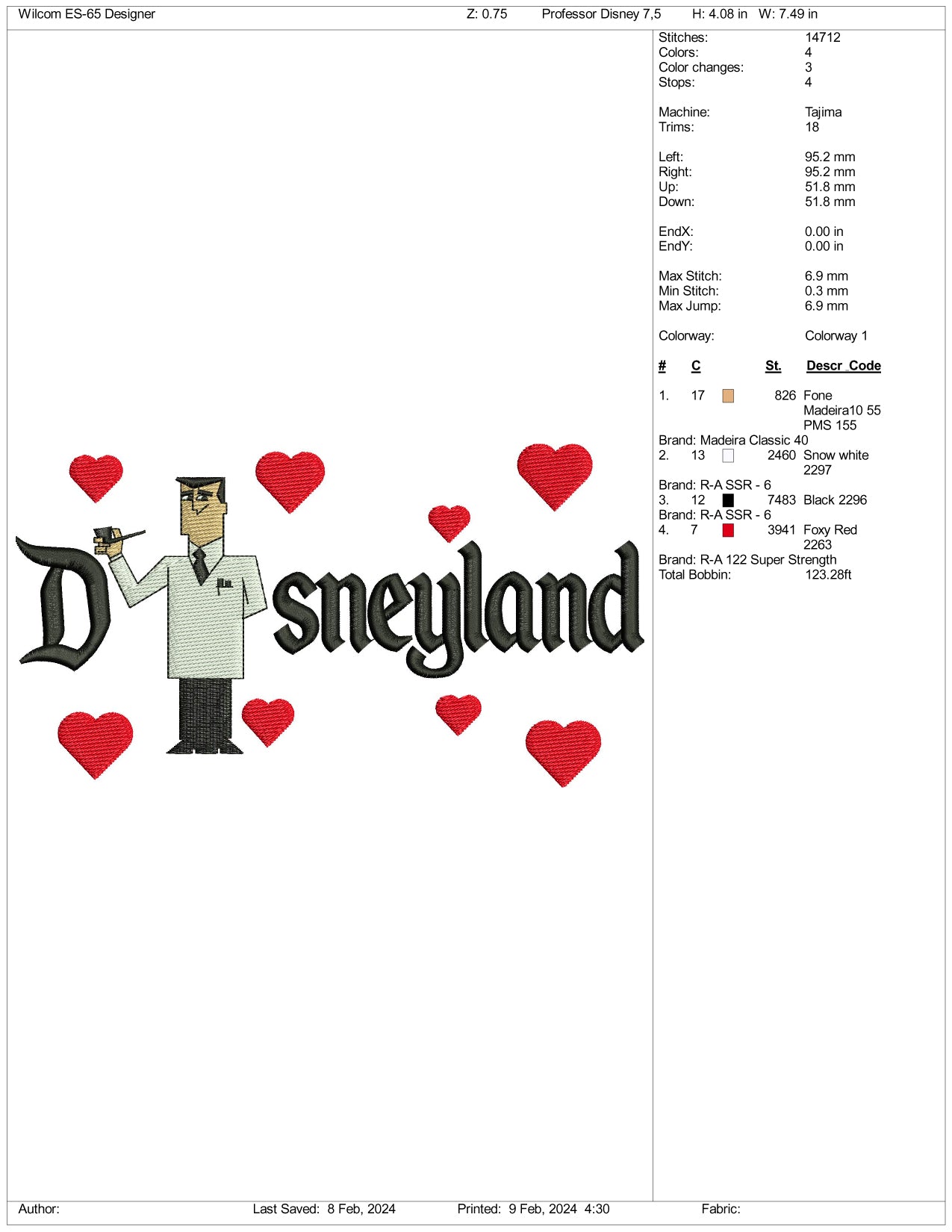 Professor Utonium Disneyland Embroidery Design Files - 3 Size's