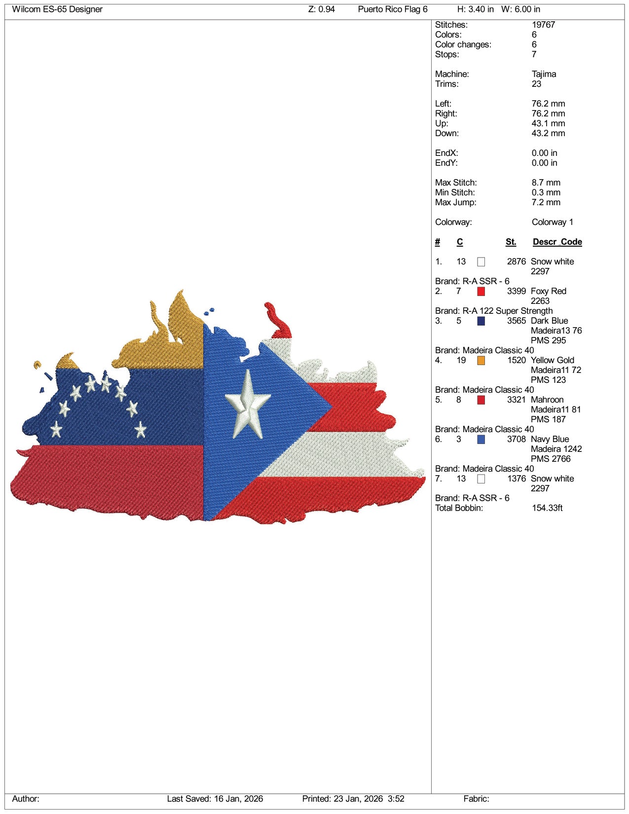 Venezuela x Puerto Rico Flag Embroidery Design Files - 9 Size's
