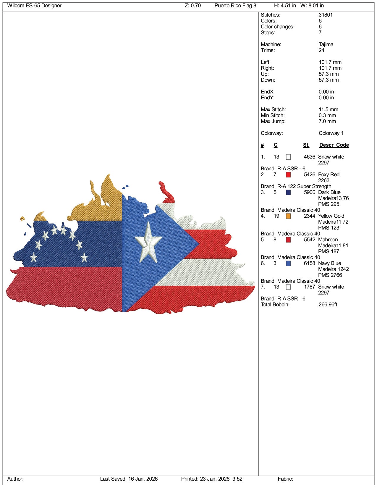 Venezuela x Puerto Rico Flag Embroidery Design Files - 9 Size's