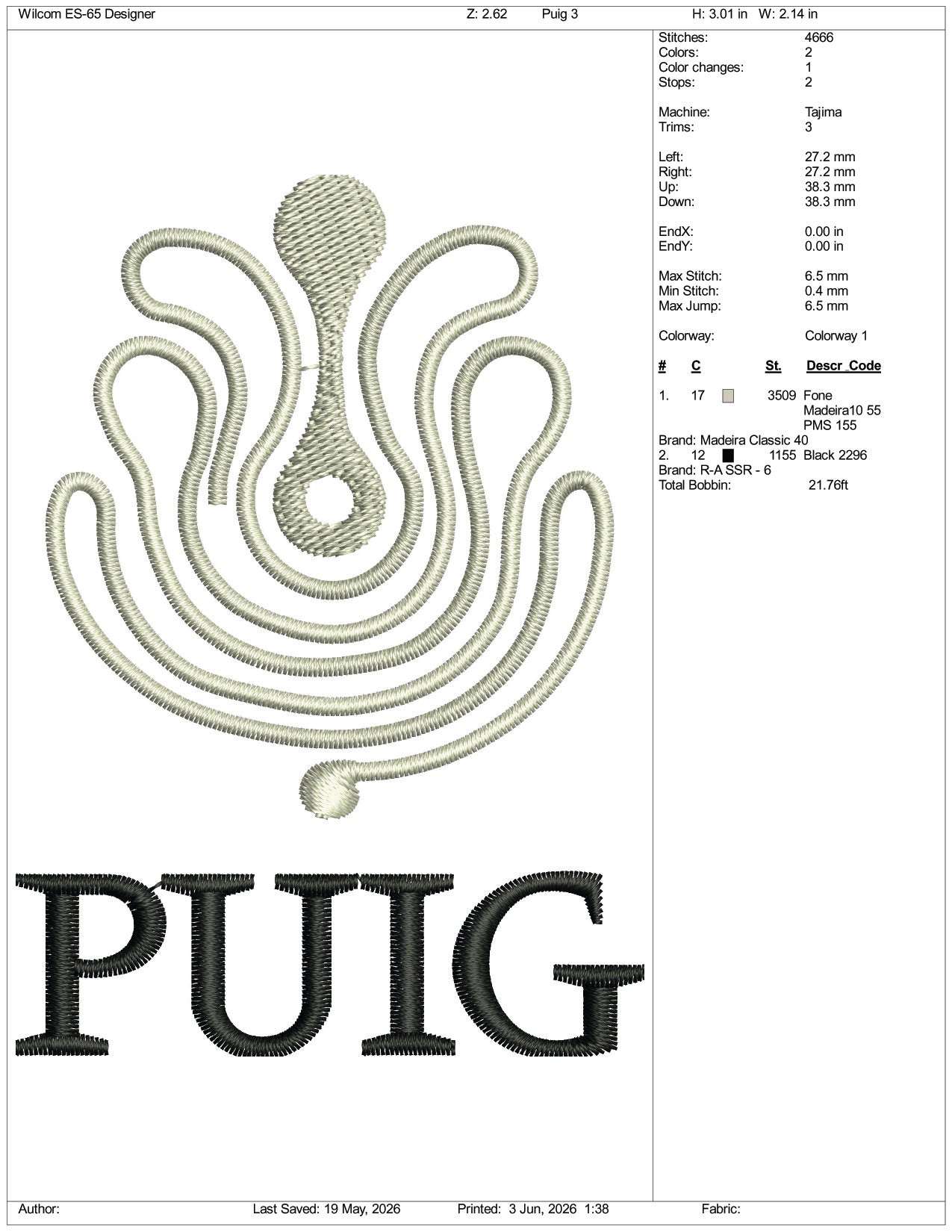 PUIG Logo Embroidery Design Files - 3 Size's