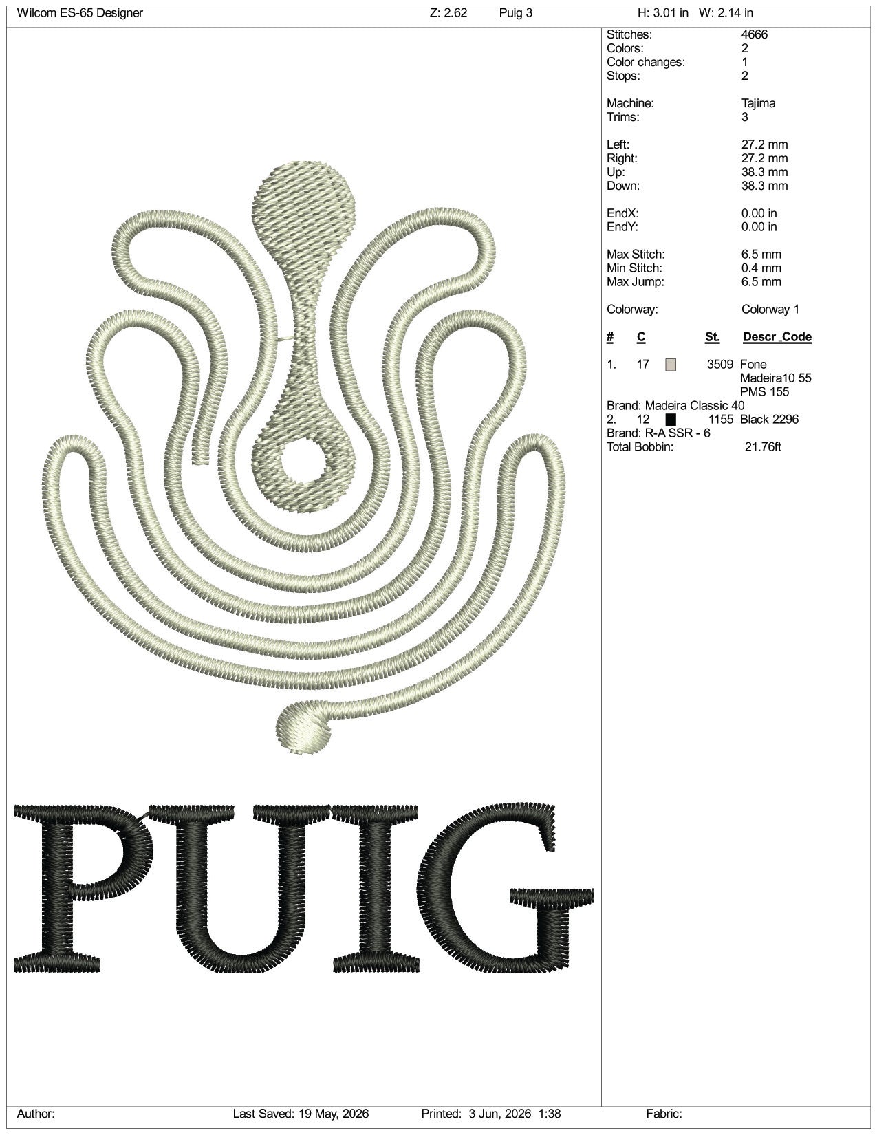 PUIG Logo Embroidery Design Files - 3 Size's