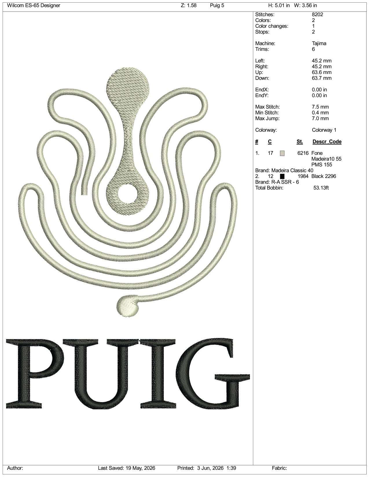 PUIG Logo Embroidery Design Files - 3 Size's