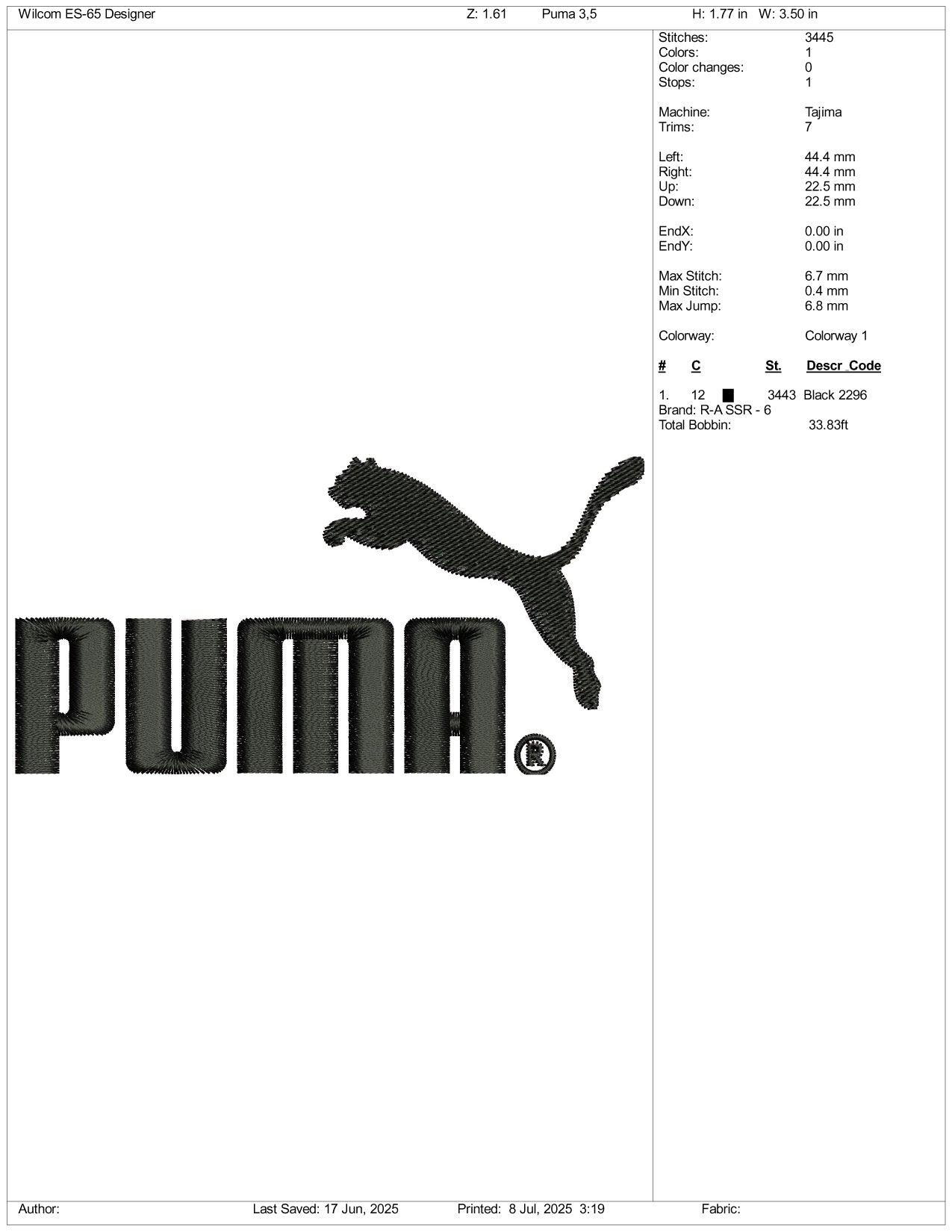 Puma Logo Embroidery Design Files - 3 Size's