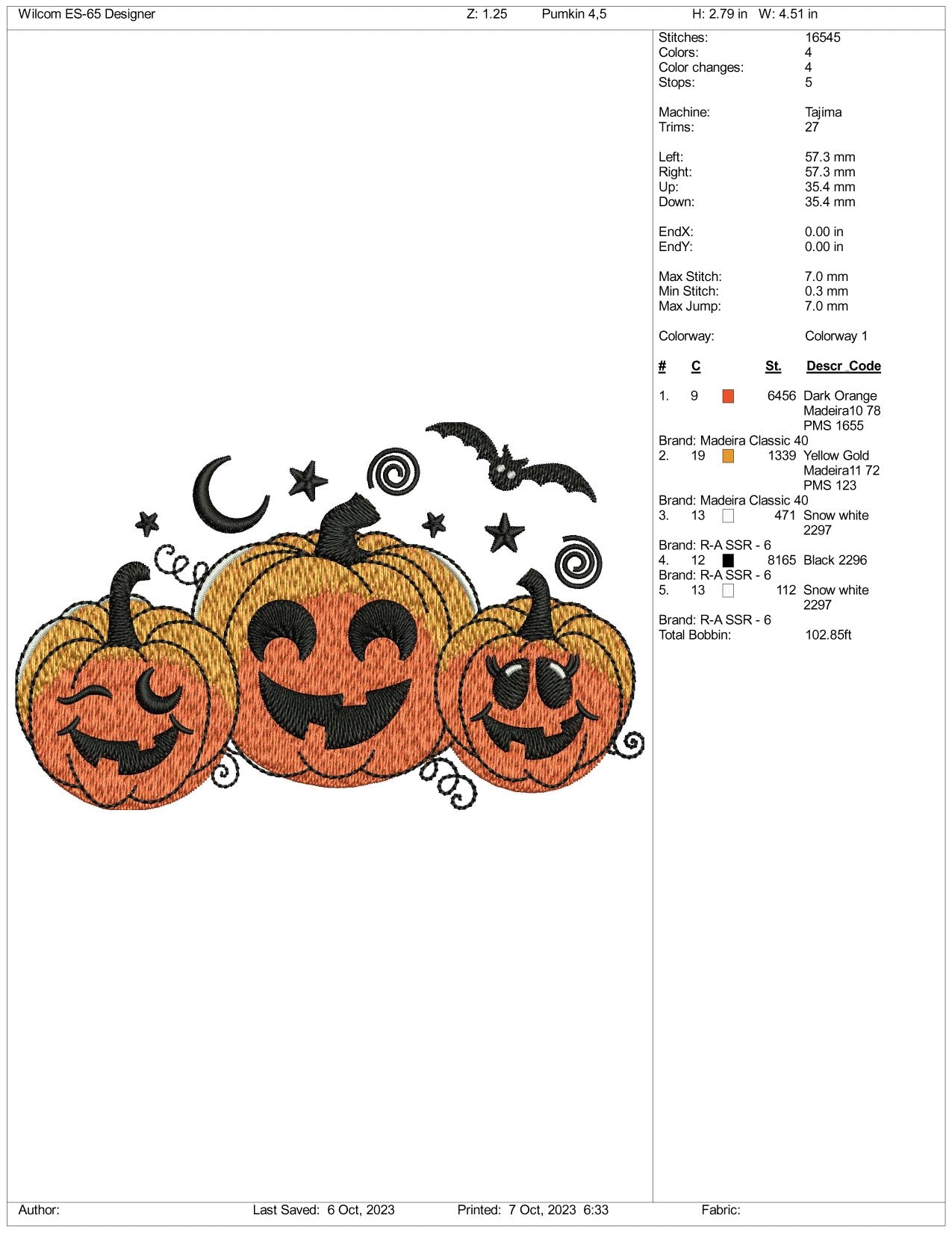 3 Pumkins Embroidery Design Files