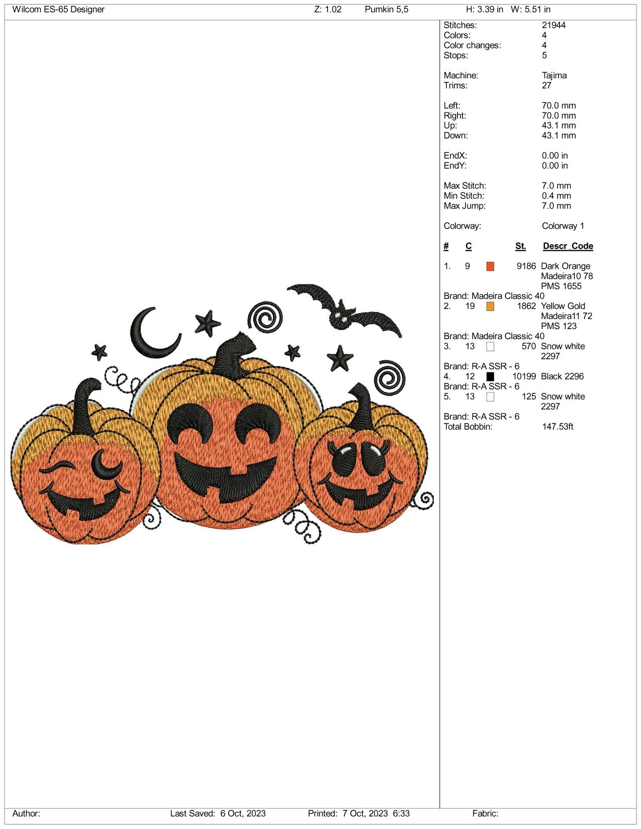 3 Pumkins Embroidery Design Files