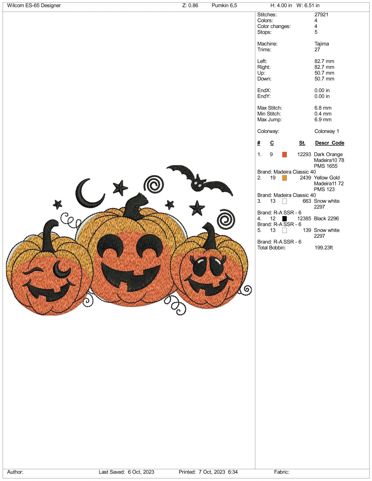 3 Pumkins Embroidery Design Files