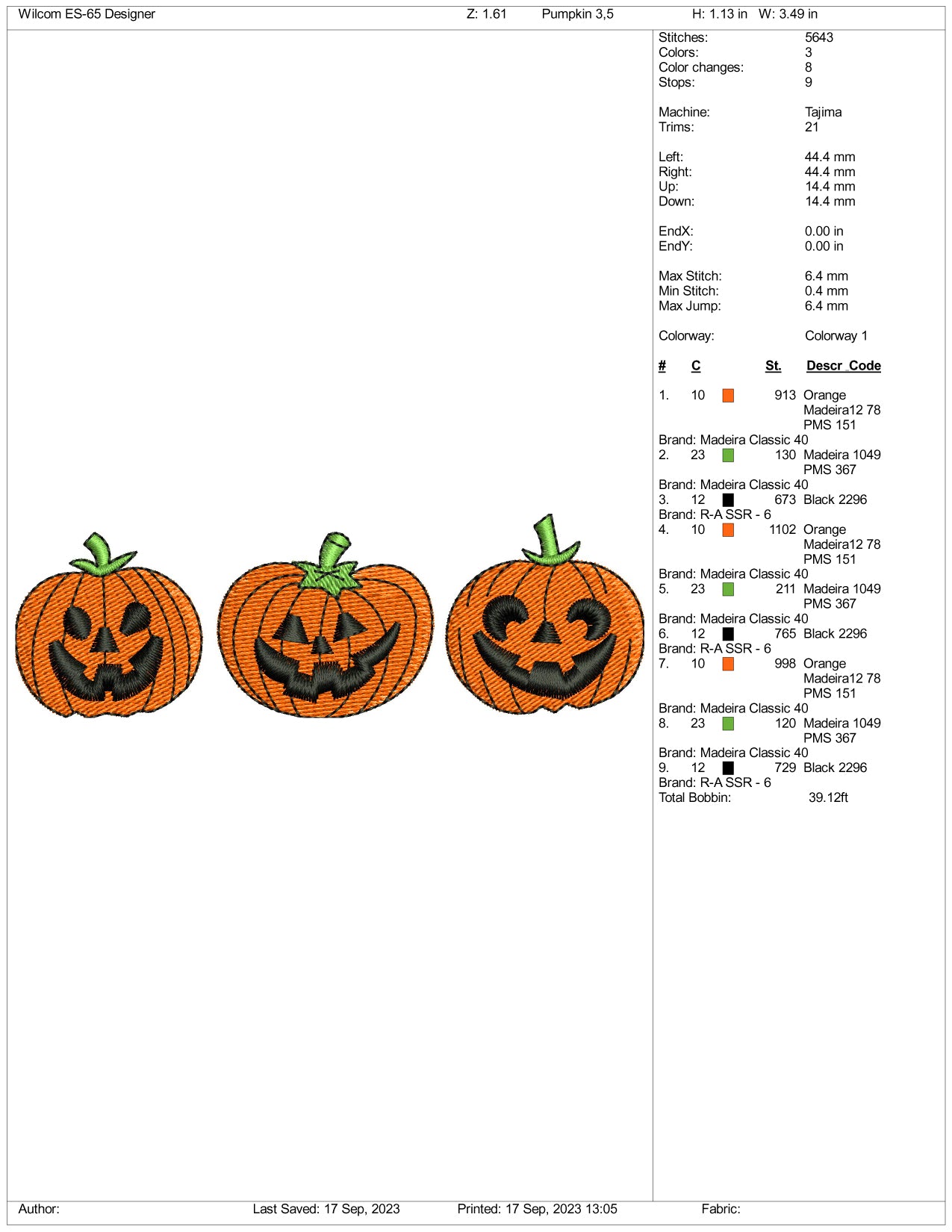 3 Halloween Pumpkin Embroidery Design Files 