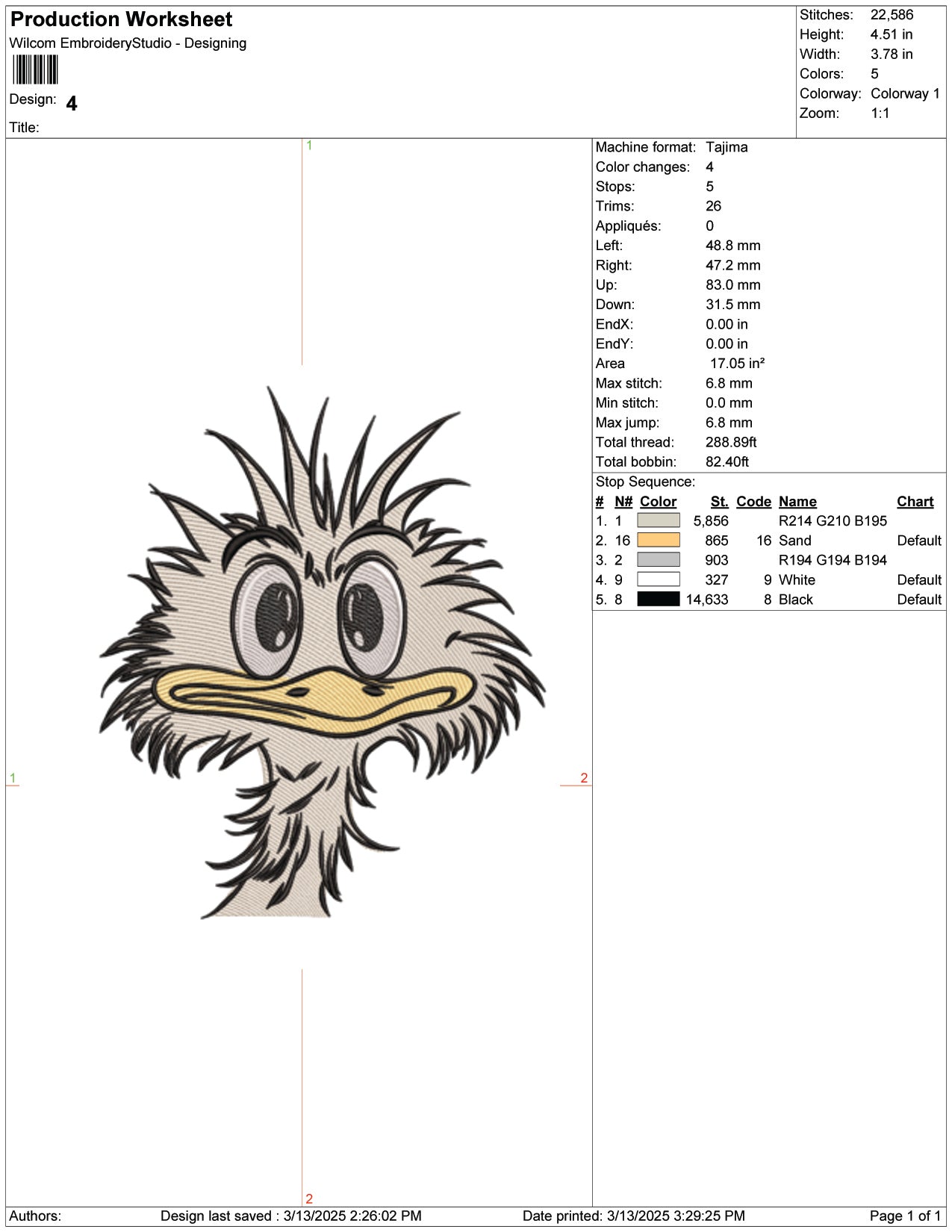Ostrich Face Embroidery Design Files - 9 Size's