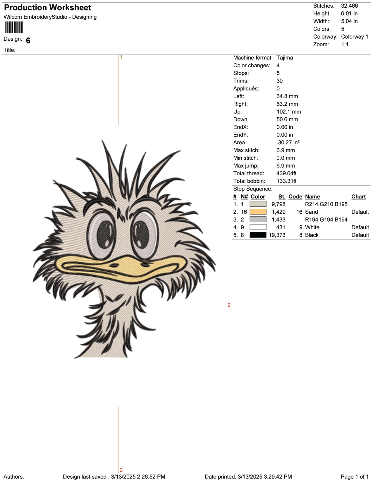 Ostrich Face Embroidery Design Files - 9 Size's