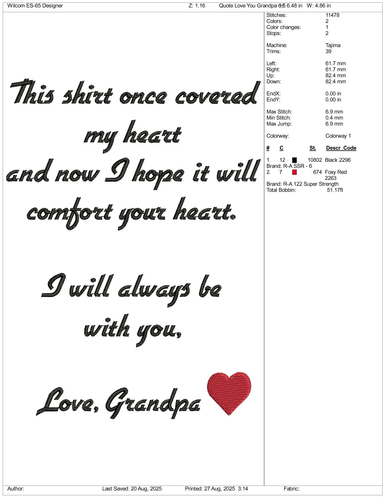 This Shirt Once Covered Love Grandpa Embroidery Design Files - 3 Size's