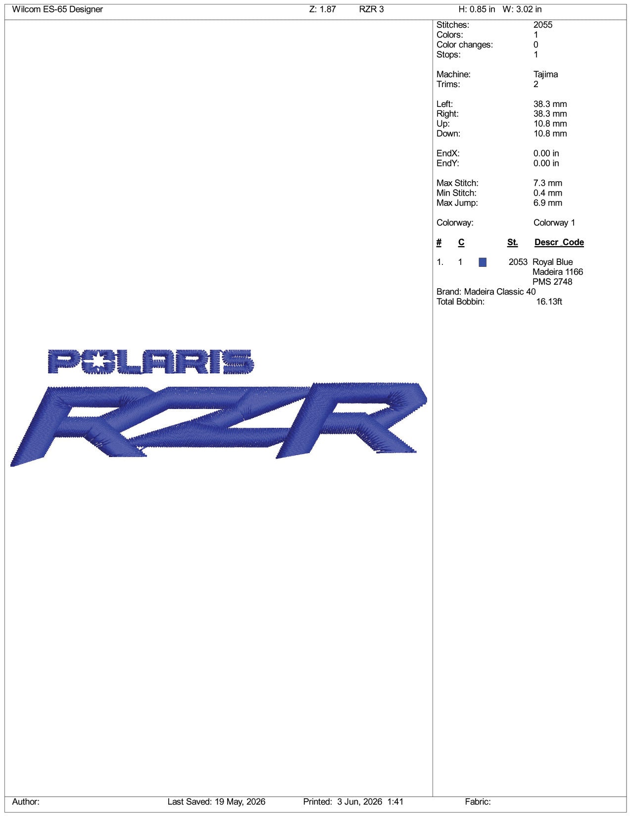 RZR Polaris Logo Embroidery Design Files - 3 Size's