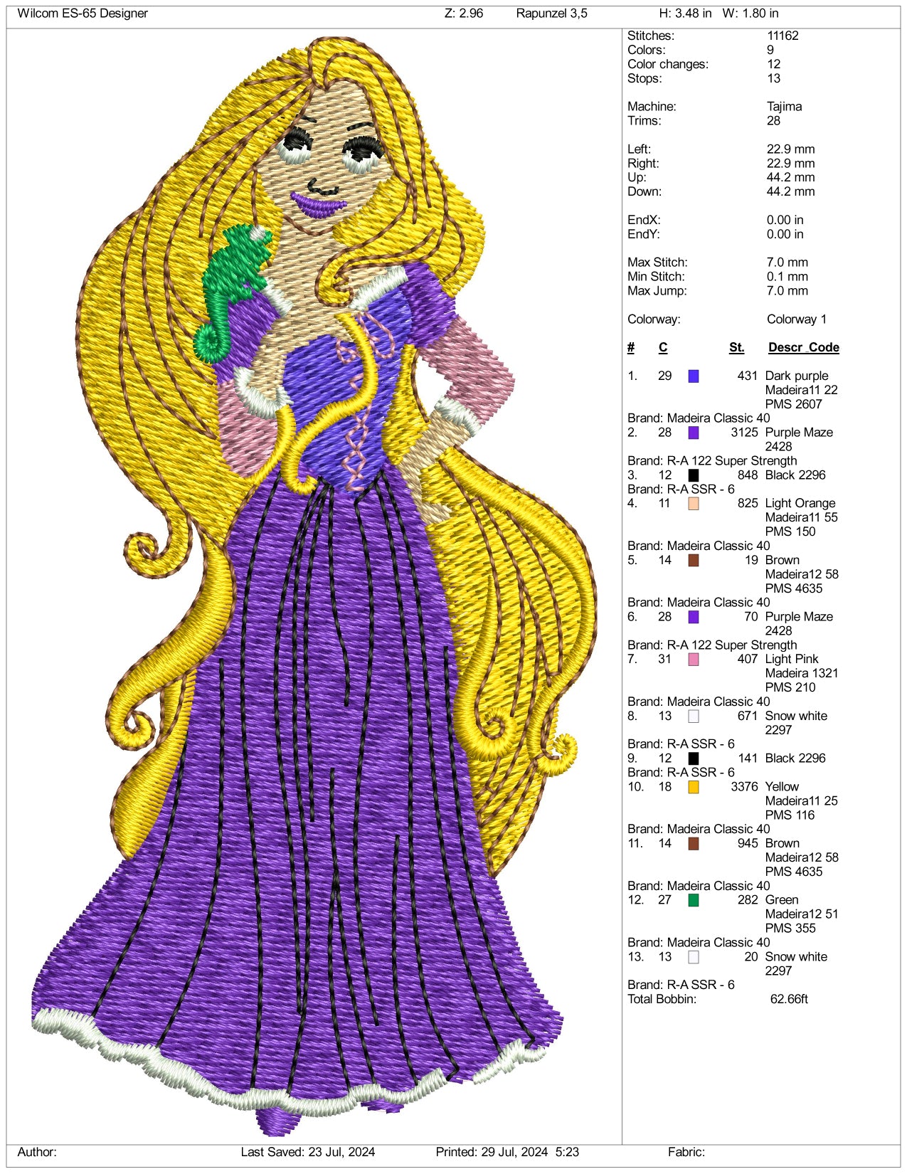 Rapunzel v3 Embroidery Design Files - 3 Size's