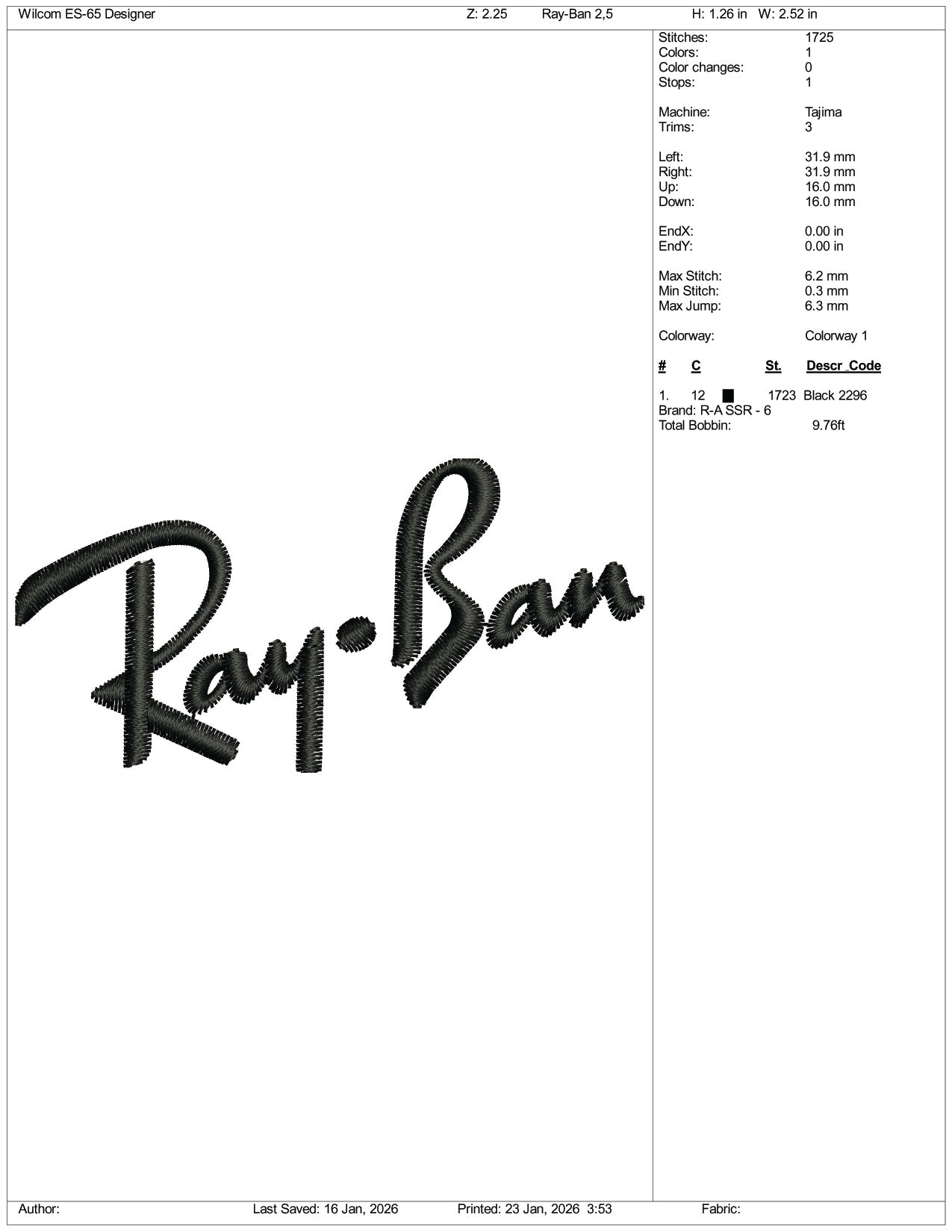 Ray Ban Logo Embroidery Design Files - 4 Size's