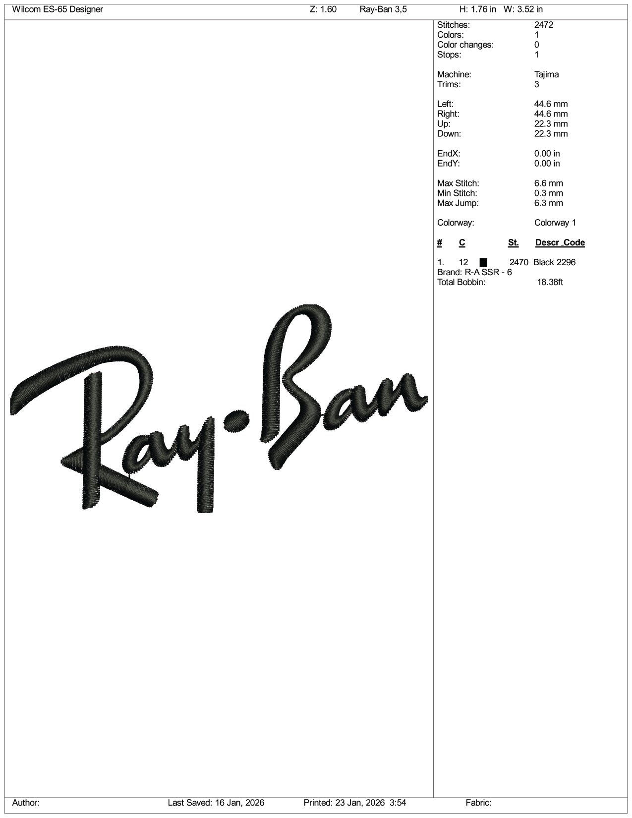 Ray Ban Logo Embroidery Design Files - 4 Size's