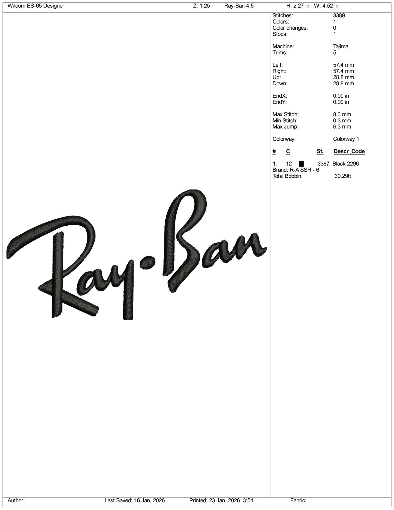 Ray Ban Logo Embroidery Design Files - 4 Size's