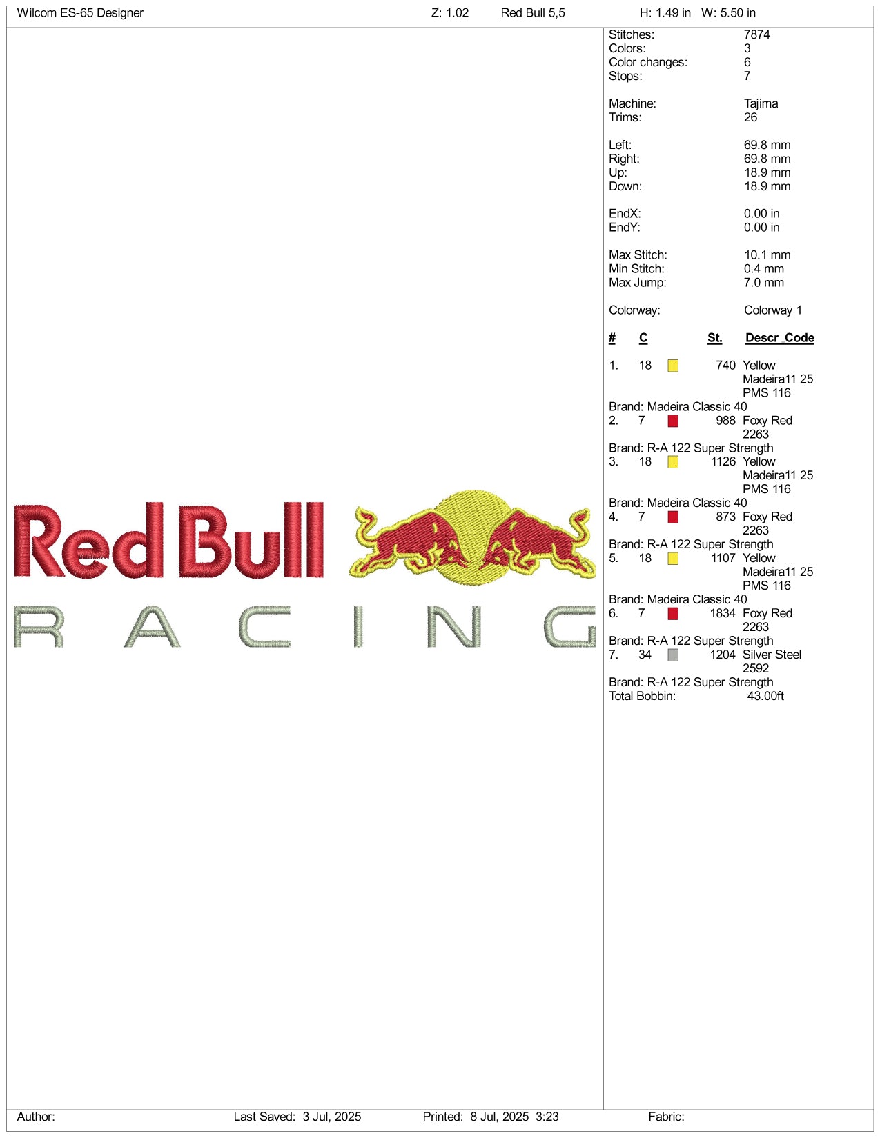 Redbull Racing Logo Embroidery Design Files - 3 Size's