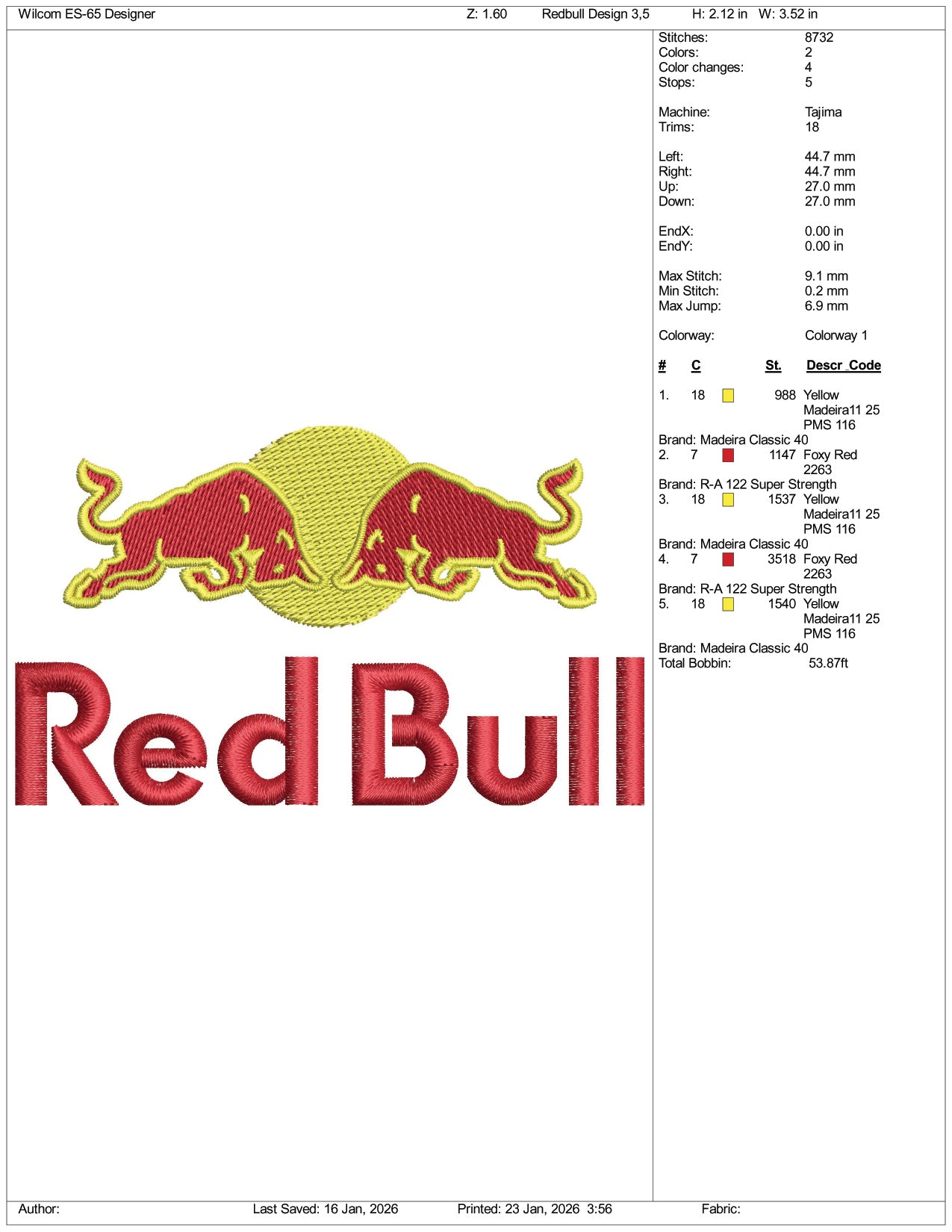 Red Bull Embroidery Design Files - 3 Size's