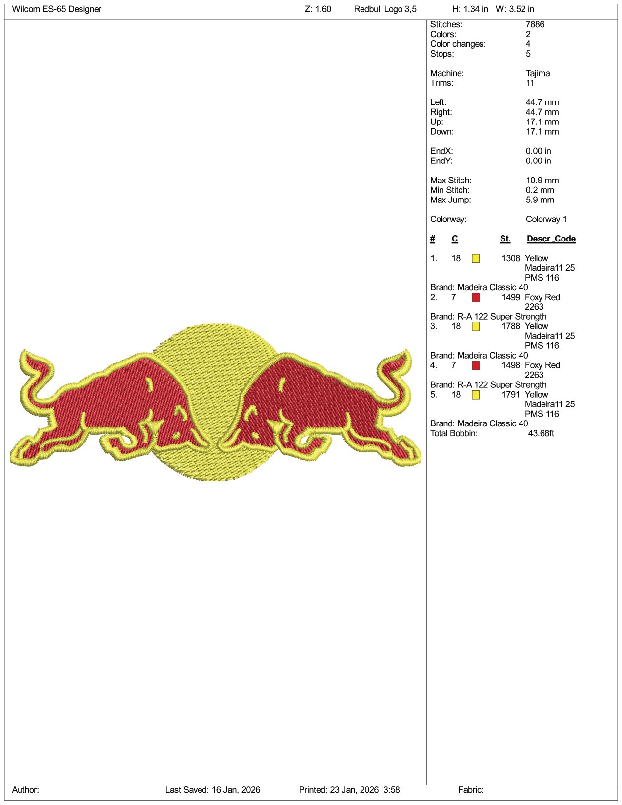 Red Bull Logo v3 Embroidery Design Files - 6 Size's