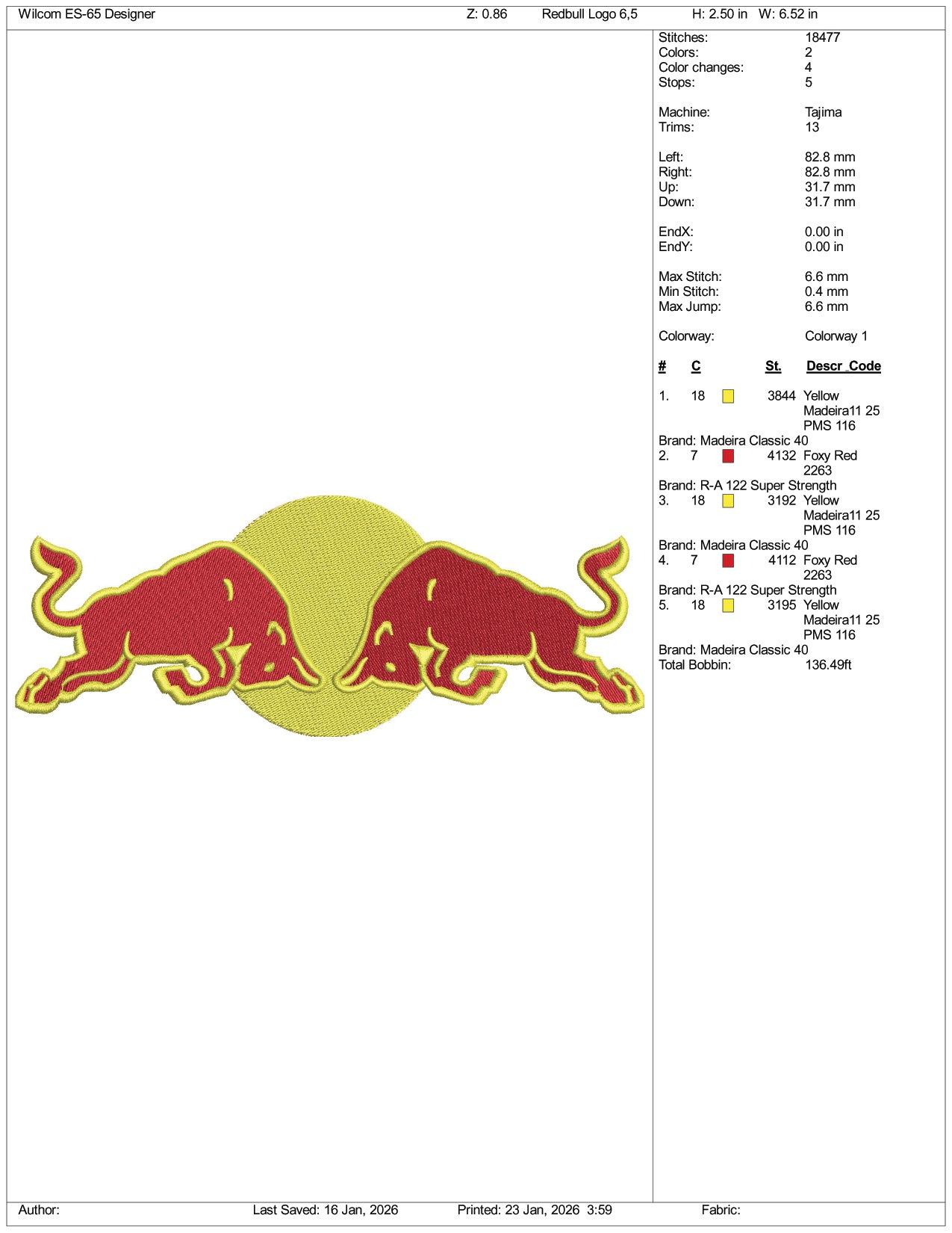 Red Bull Logo v3 Embroidery Design Files - 6 Size's
