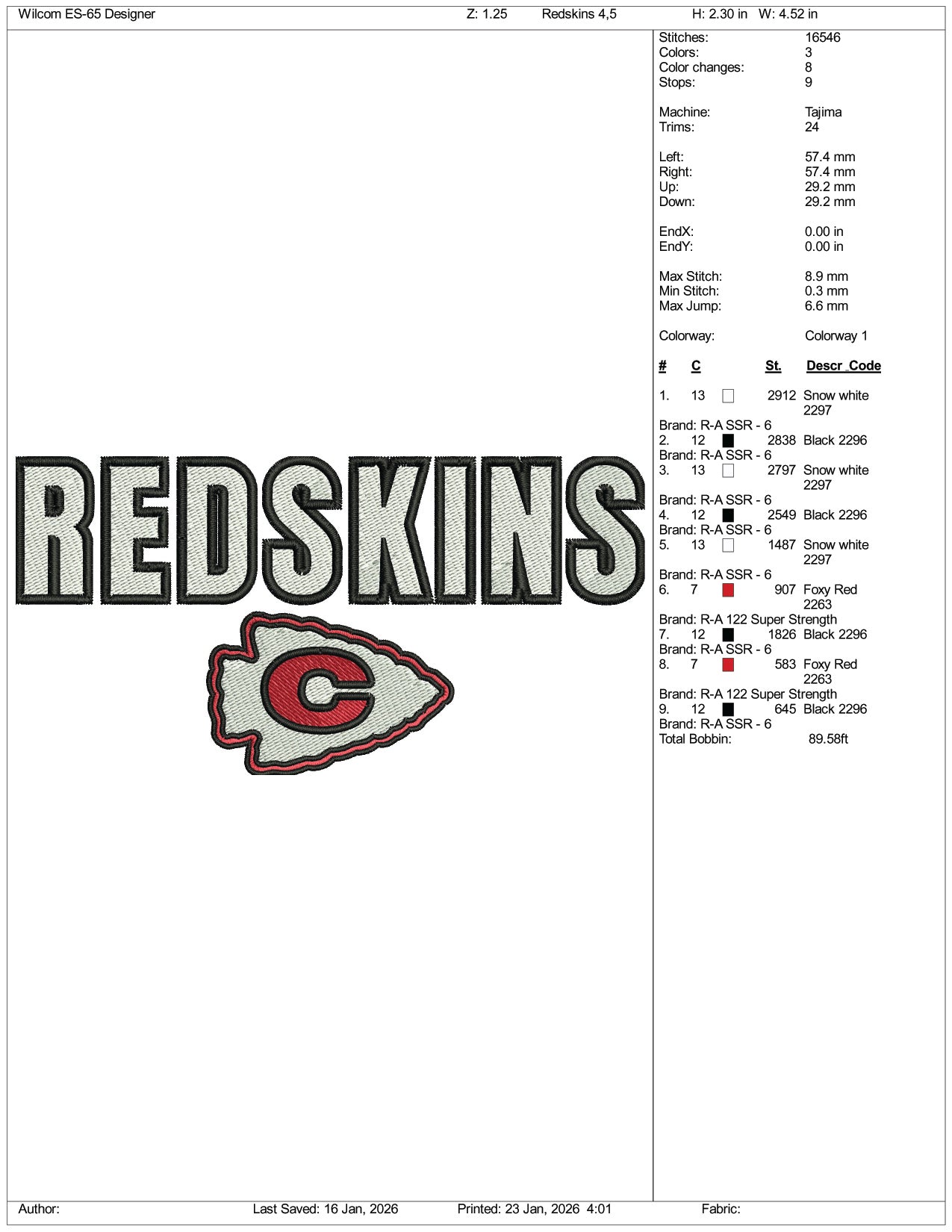 Redskins Logo Embroidery Design Files - 4 Size's