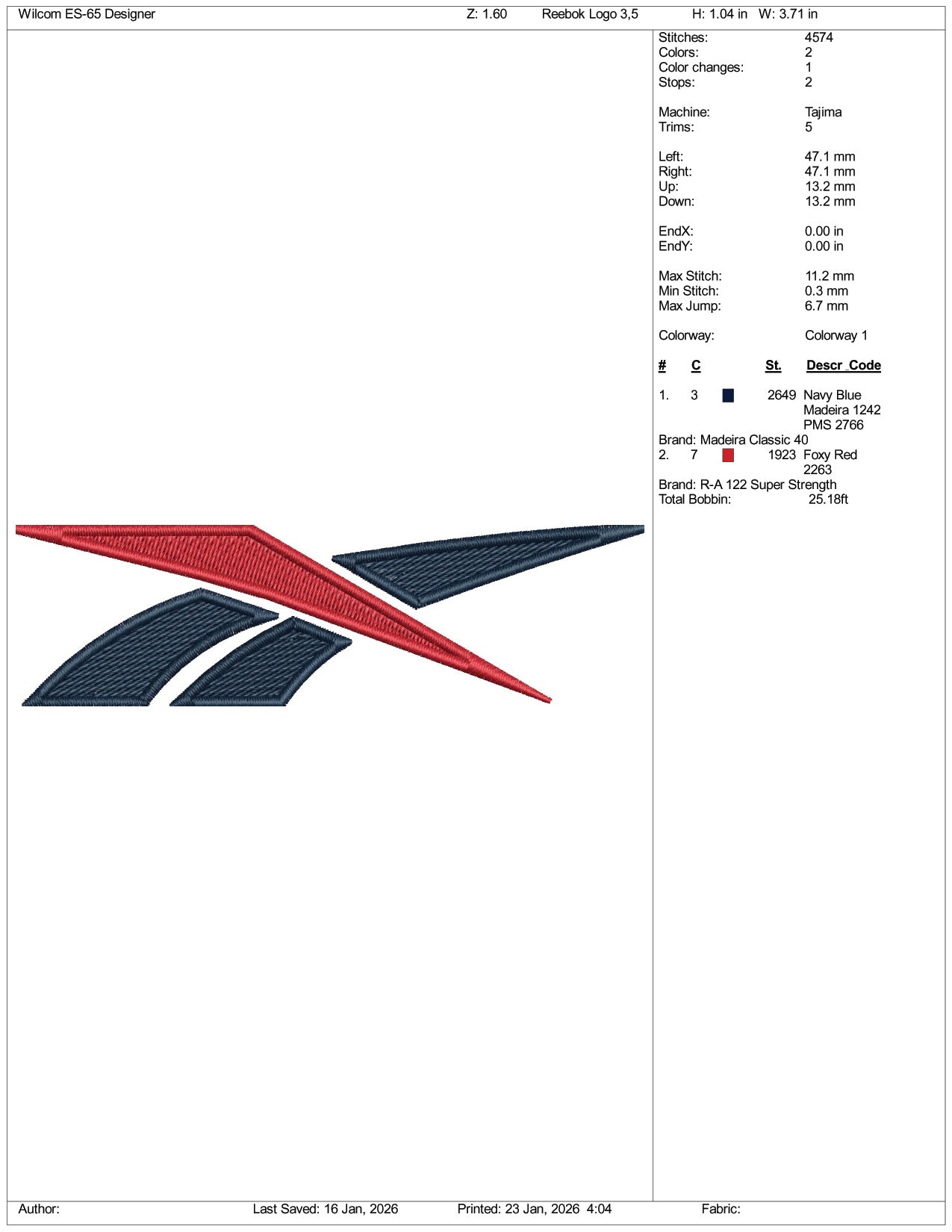 Reebok Logo v2 Embroidery Design Files - 3 Size's